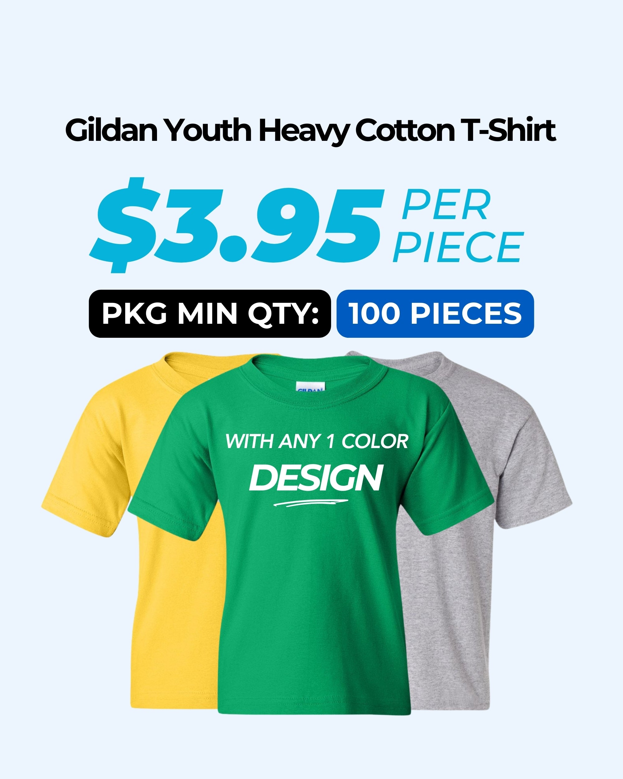 Gildan Heavy Cotton™ (CHILD SIZES) Youth T-Shirt Package (100 Pieces)