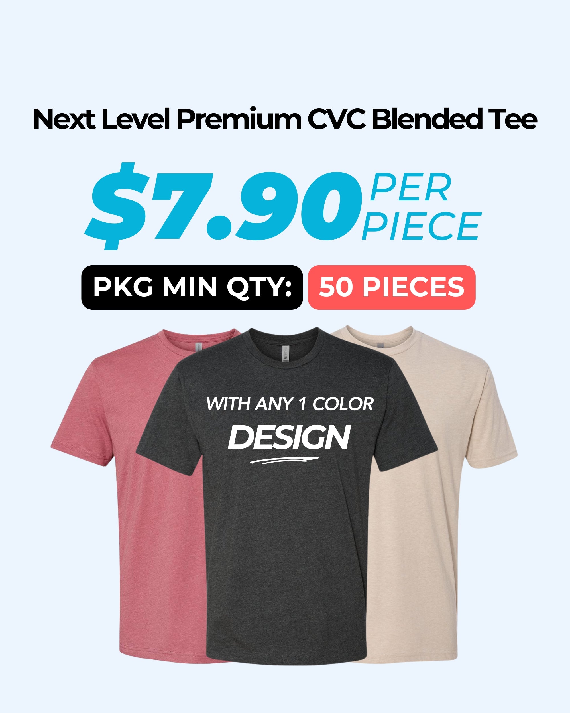 Next Level 6210 Premium CVC Blended T-Shirt Package (50 Pieces)