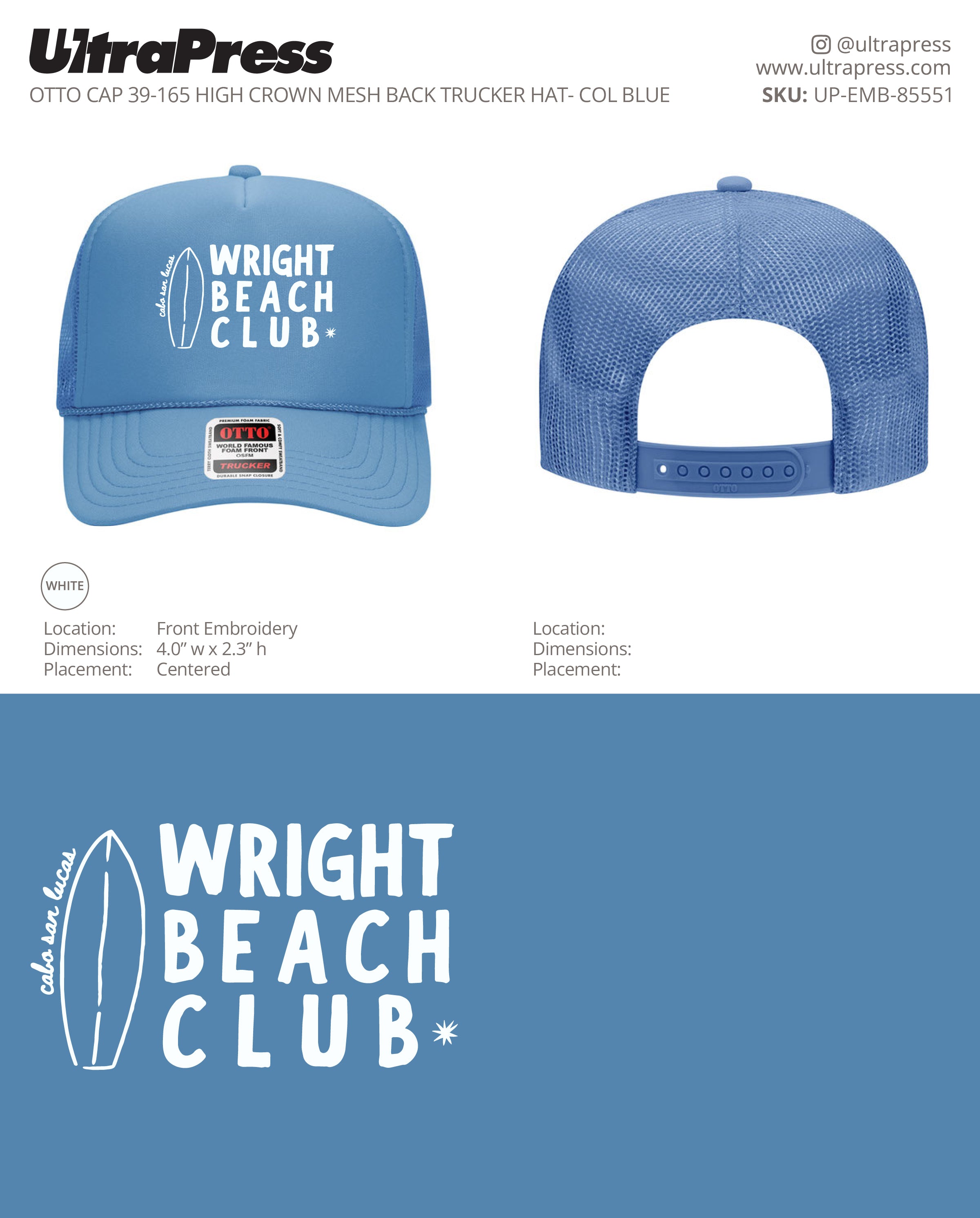 UP-EMB-85551 Wright Beach Club Hats - Evan Wright - 12 Min Qty (Bulk)