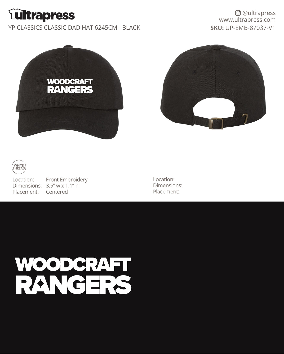 UP-EMB-87037 Woodcraft Rangers Block Logo Dad Hat 250 Min Qty (Bulk)