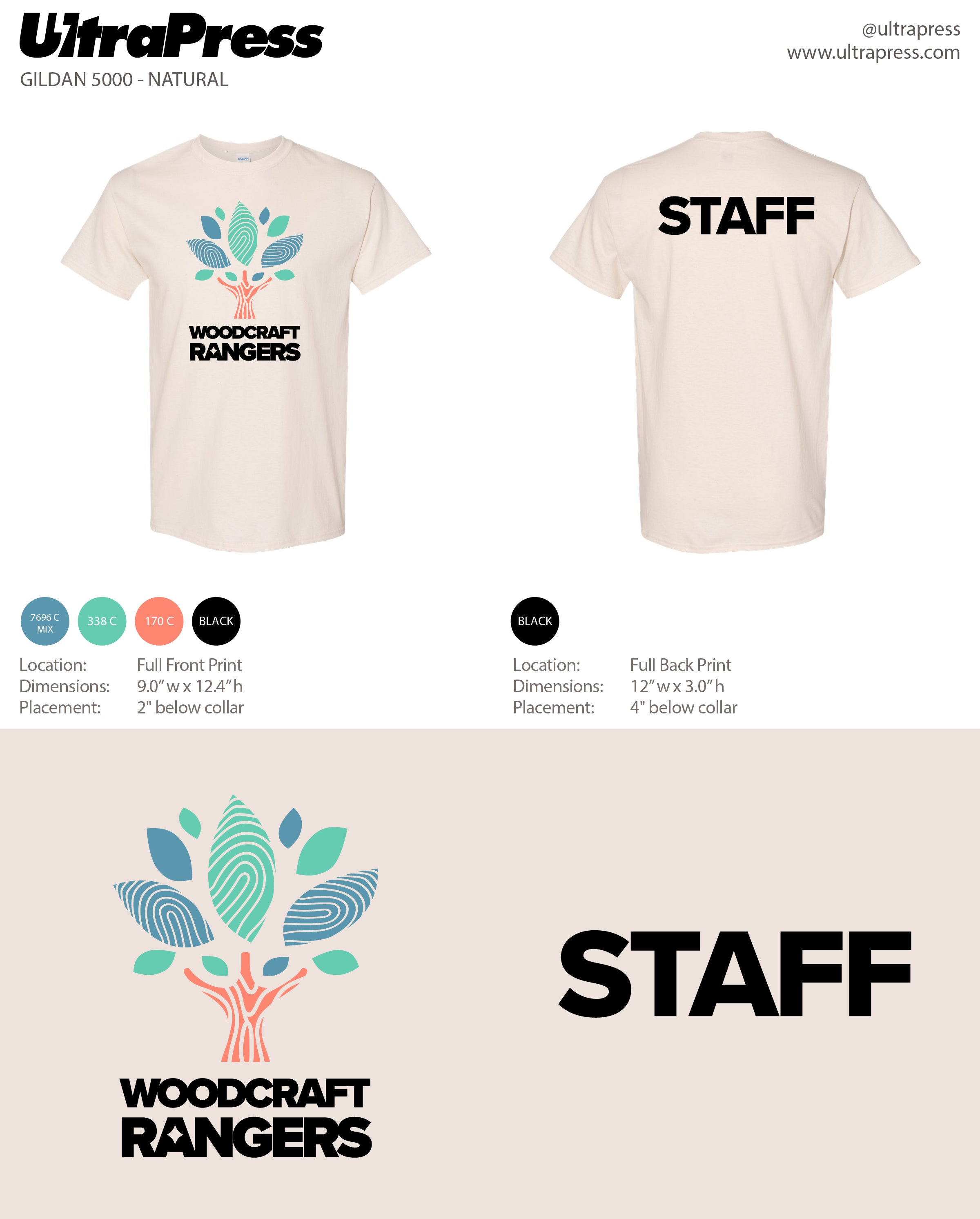 UP-SP-64818 Woodcraft Rangers Full Color Tree Logo Staff Natural - 500 Min Qty (Bulk)