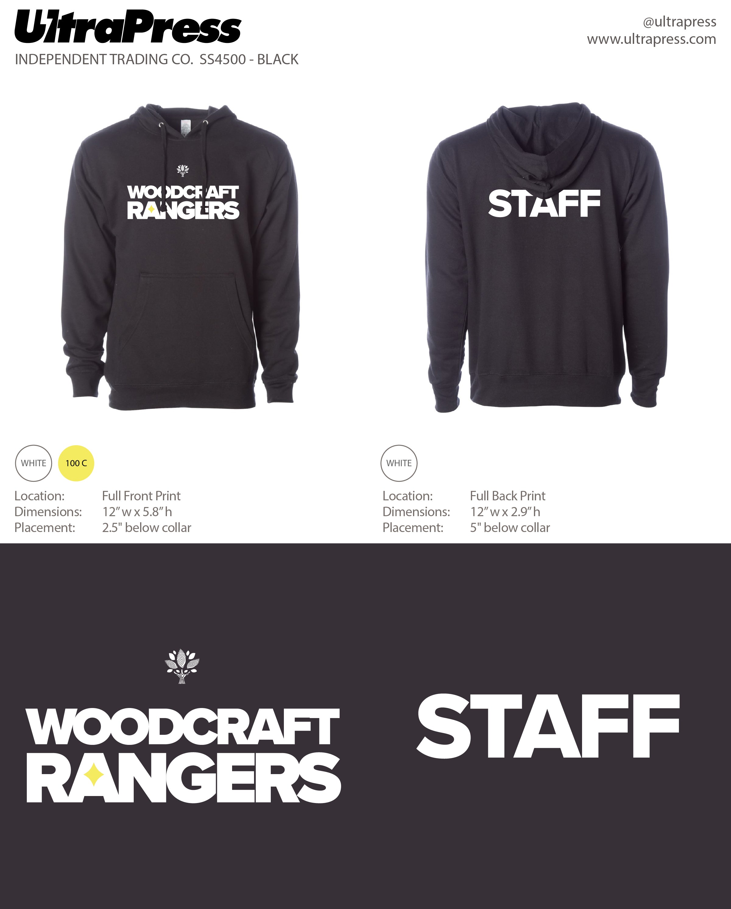 UP-SP-65249 WoodCraft Rangers Black Staff Hoodie - 144 Min Qty (Bulk)