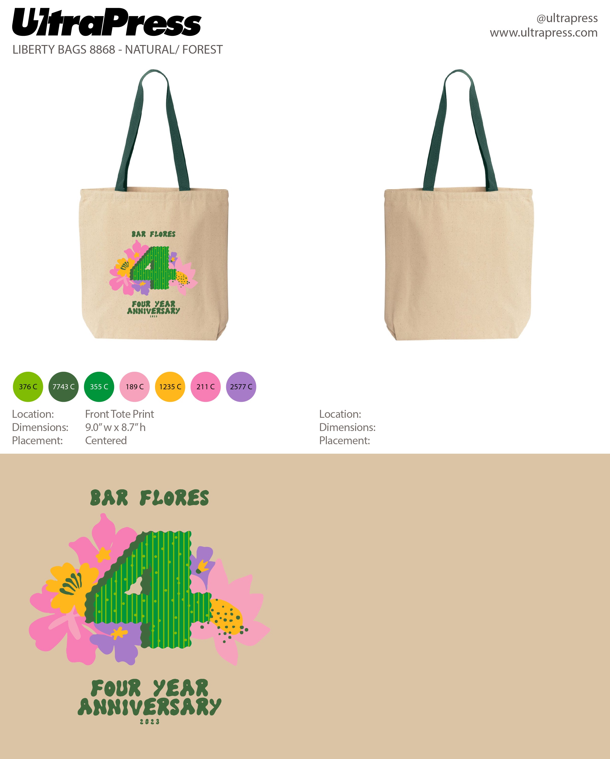 UP-SP-65327 Bar Flores 4 Year Anniversary Totes 72 Min Qty (Bulk)