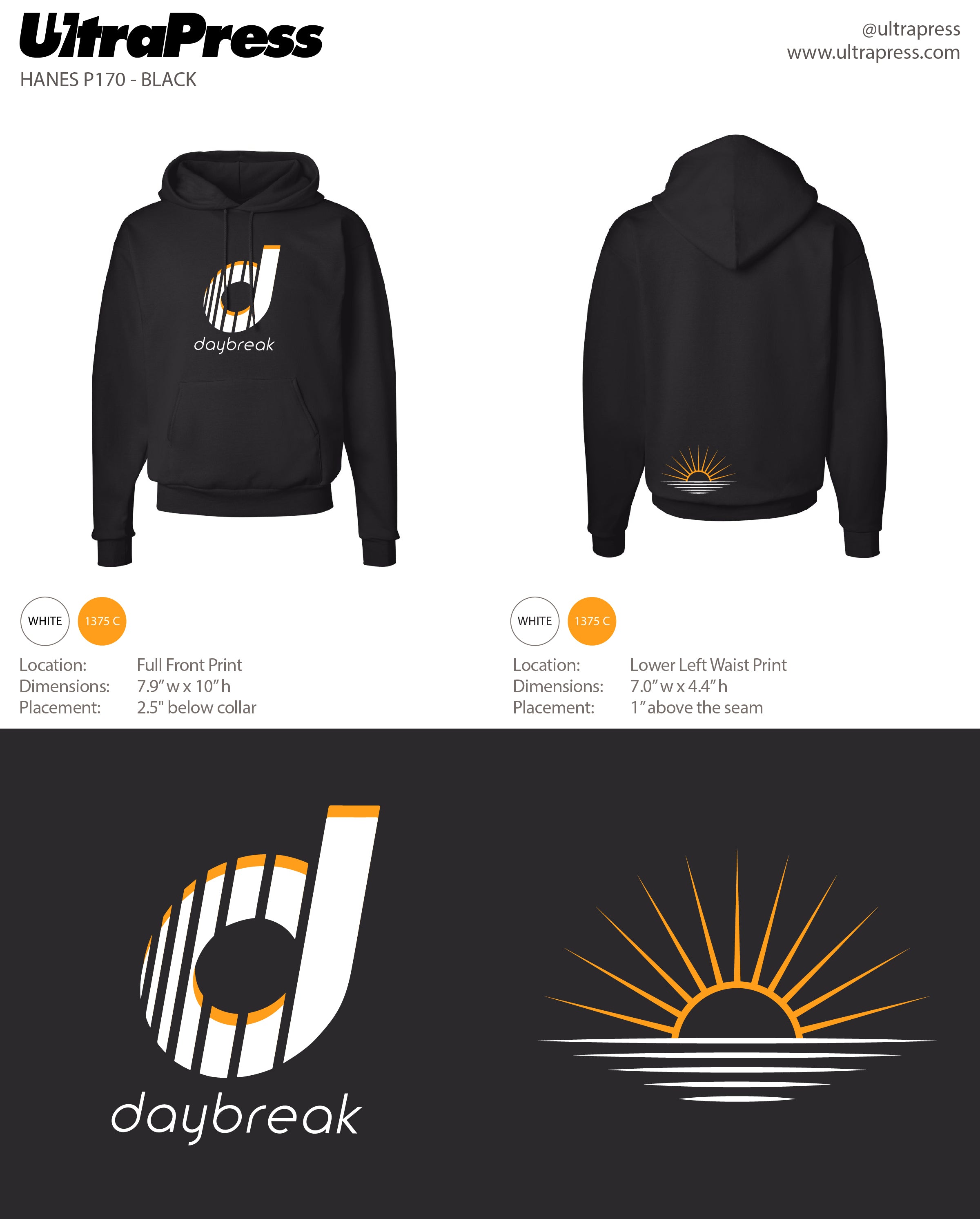 UP-SP-65892 Daybreak CrossFit 2023 Hoodies White and Orange Ink 24 Min Qty (Bulk)