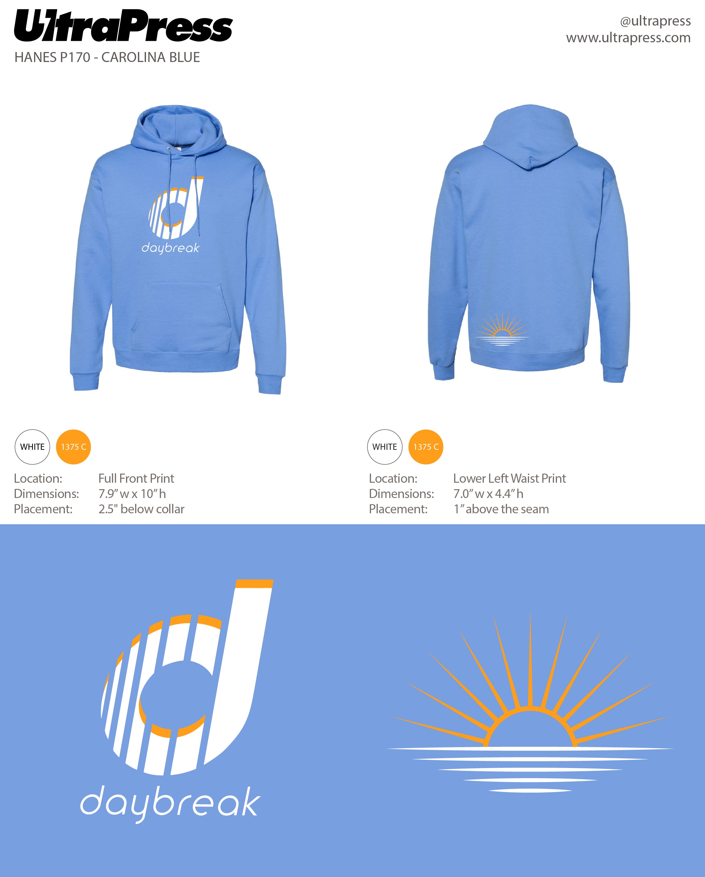 UP-SP-65892 Daybreak CrossFit 2023 Hoodies White and Orange Ink 24 Min Qty (Bulk)