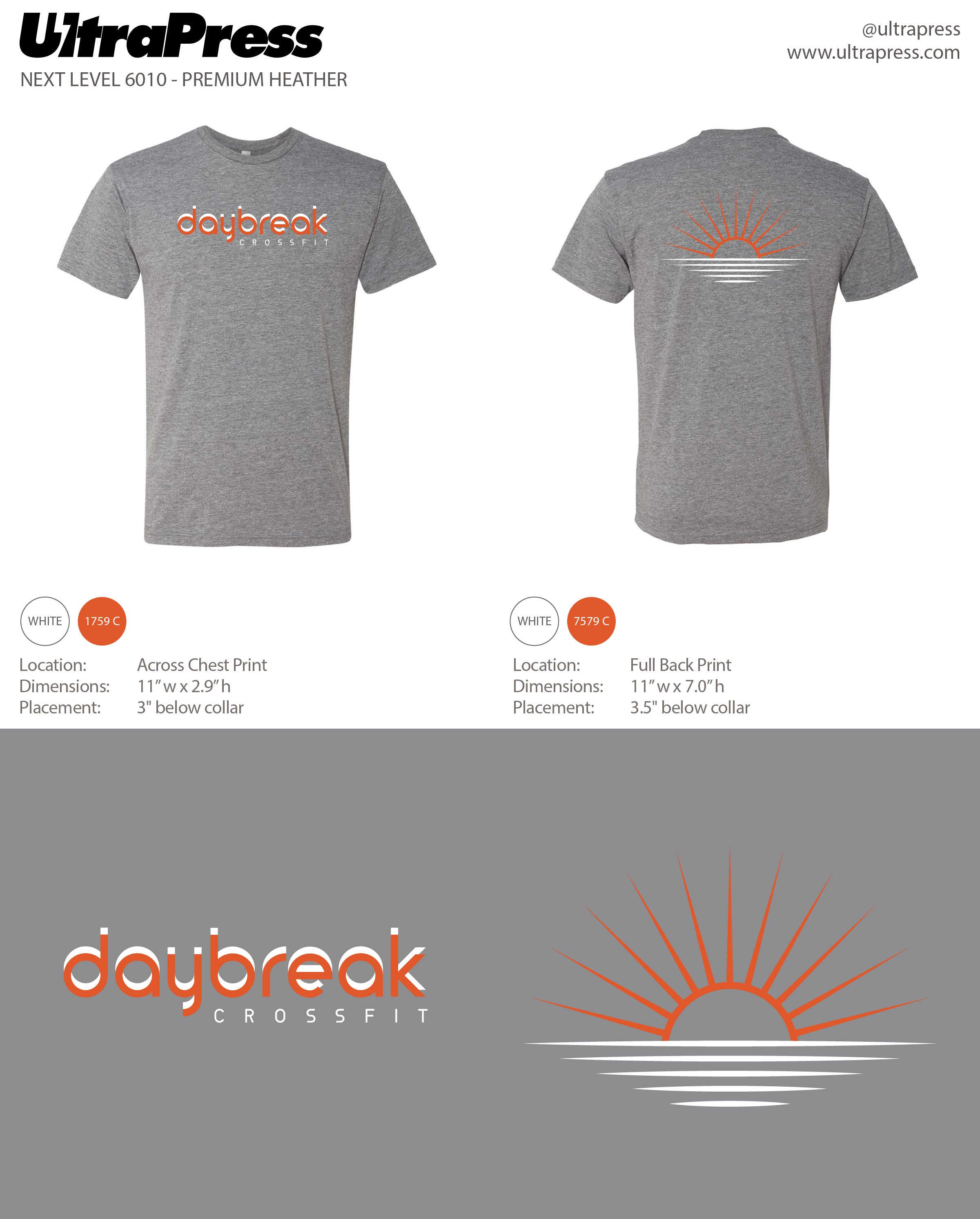 UP-SP-65894 Daybreak CrossFit 2023 Tshirts White and Orange Ink 24 Min Qty (Bulk)