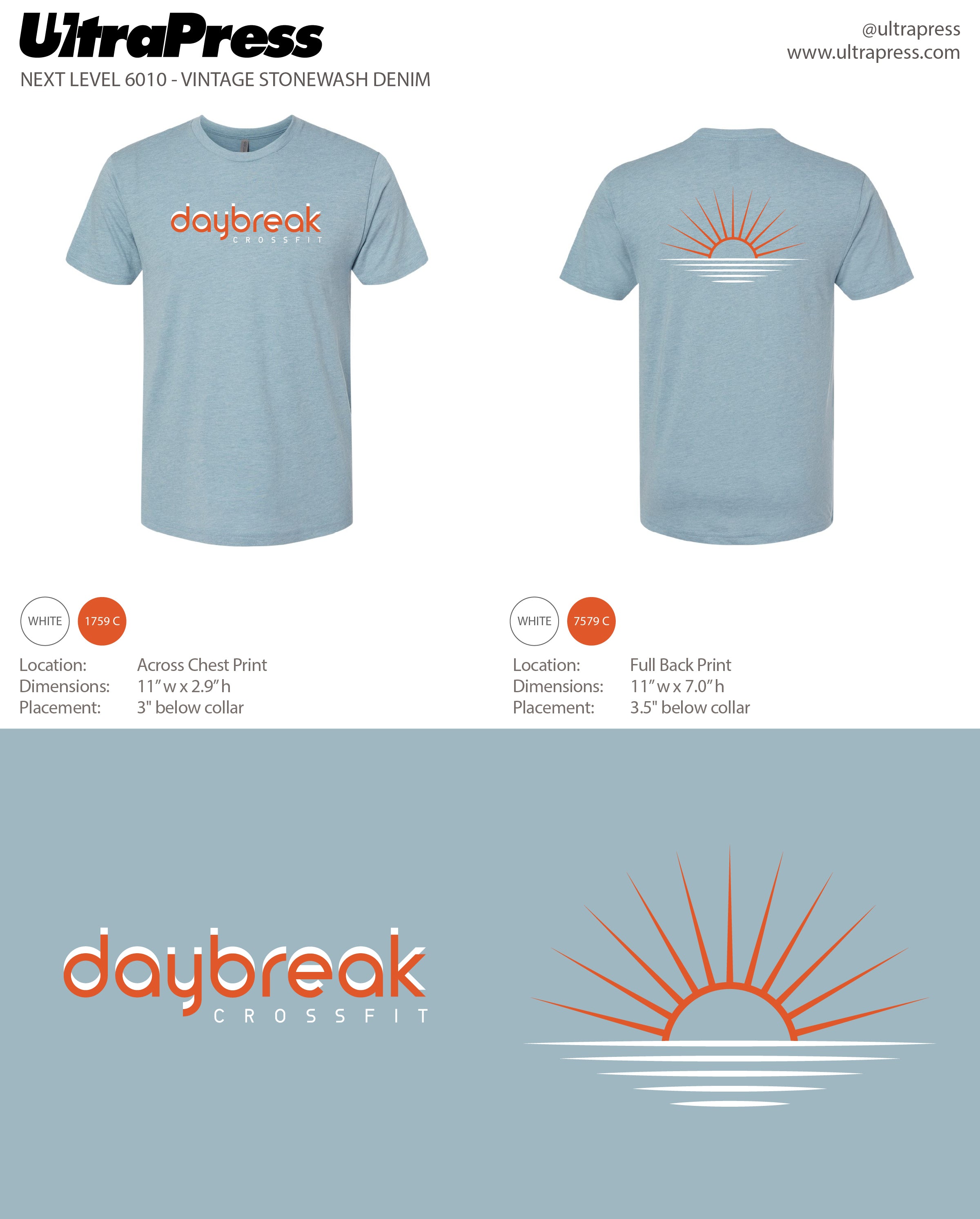 UP-SP-65894 Daybreak CrossFit 2023 Tshirts White and Orange Ink 24 Min Qty (Bulk)