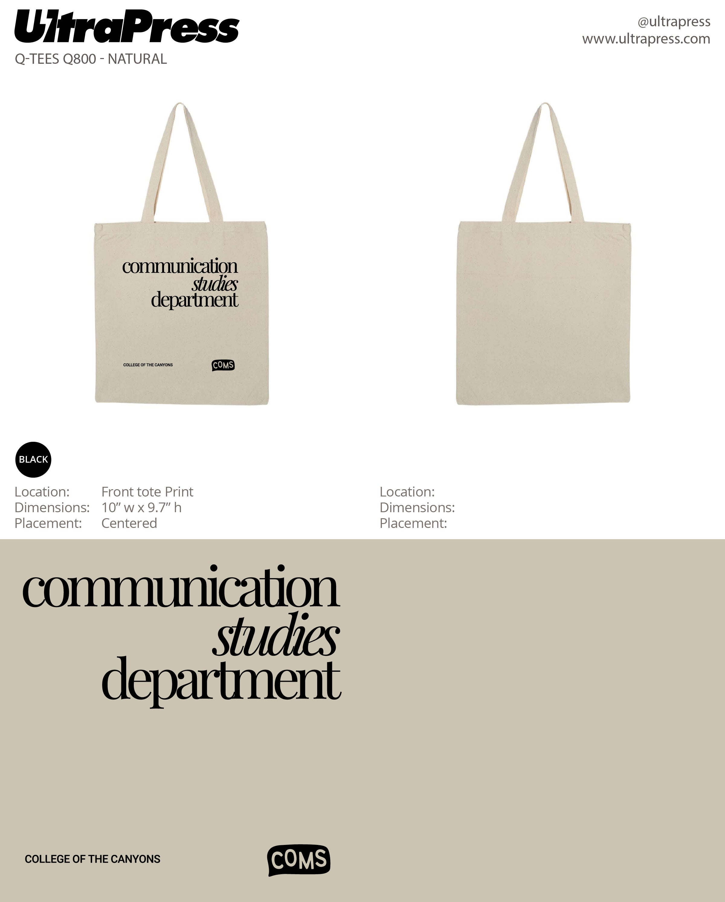 UP-SP-67114 Communication Studies Dept Tote Bags - 100 Min Qty (BULK)