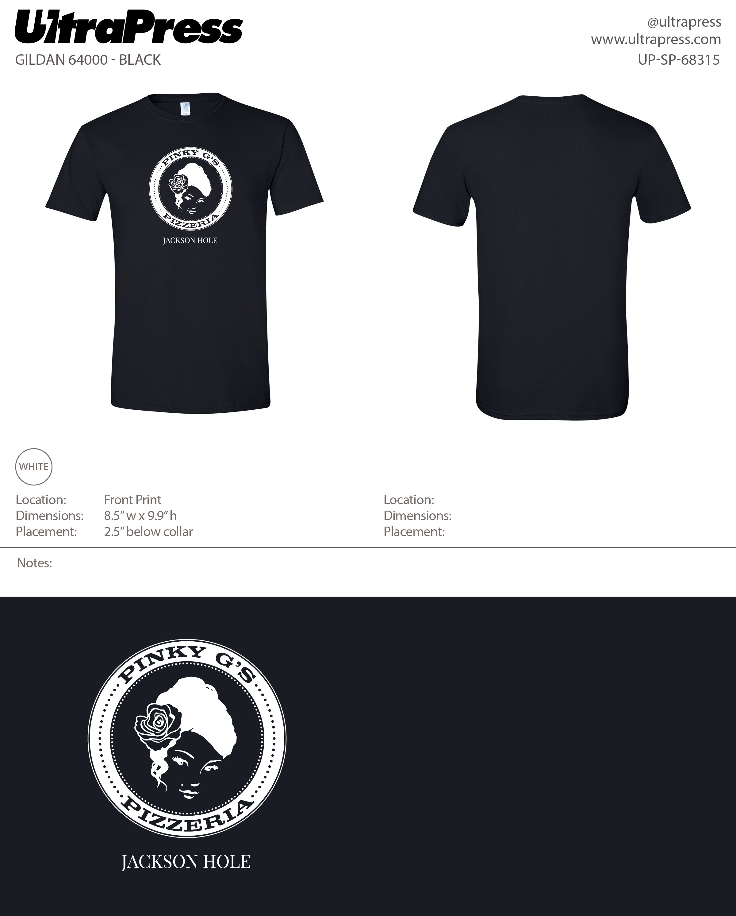 UP-SP-68315 Pinky G's B&W Logo BLACK GARMENT - Deaglan Collins 100 Min Qty (Bulk)