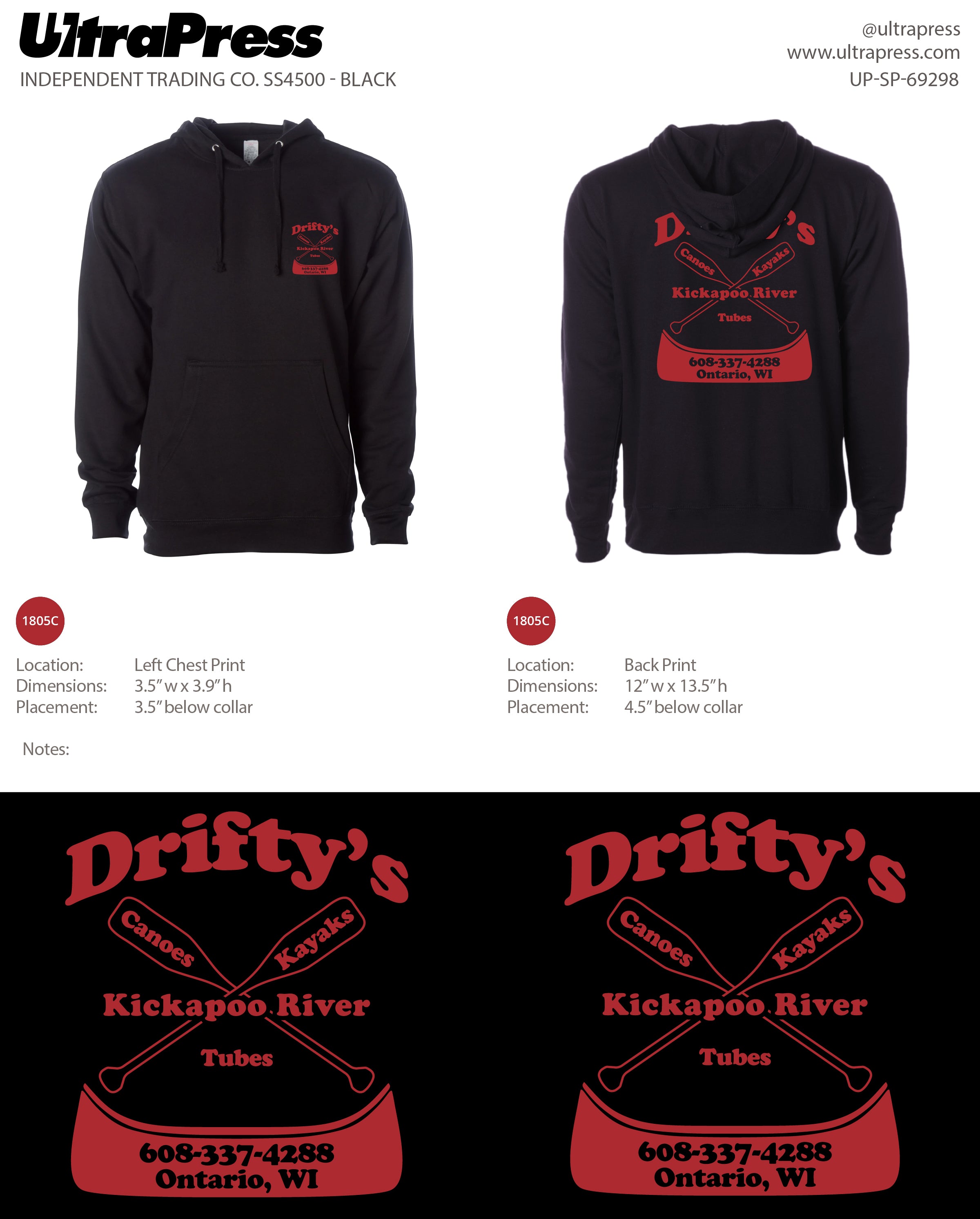 UP-SP-69298 Drifty’s Canoe Hoodie - Laurie Kelbel 50 Min Qty (Bulk)