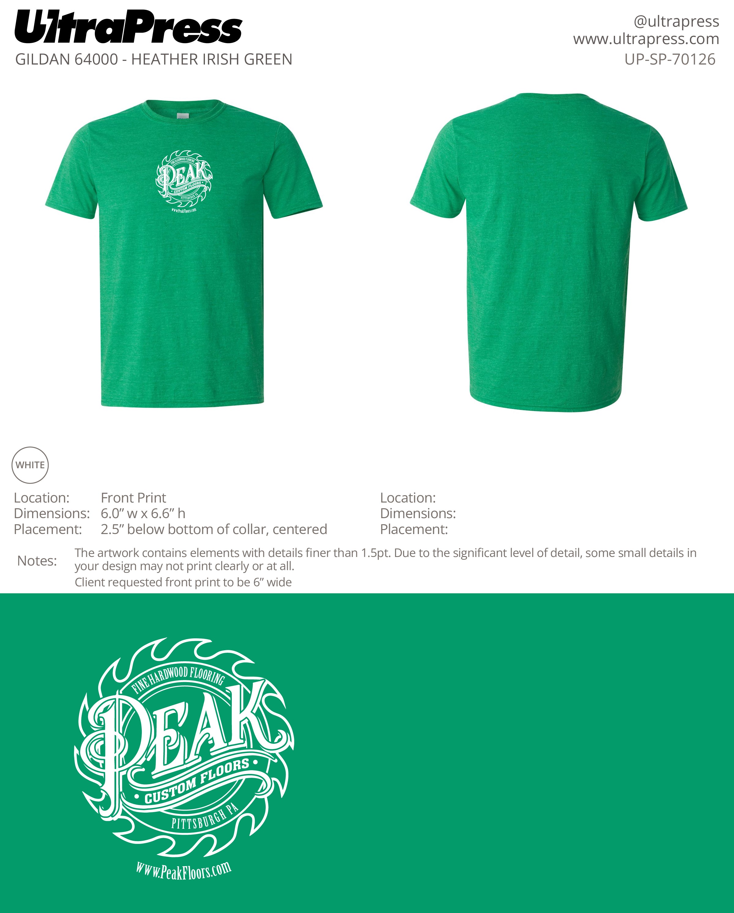 UP-SP-70126 Peak Custom Floors - Ron Urban Heather Irish Green Shirt 24 Min Qty (Bulk)