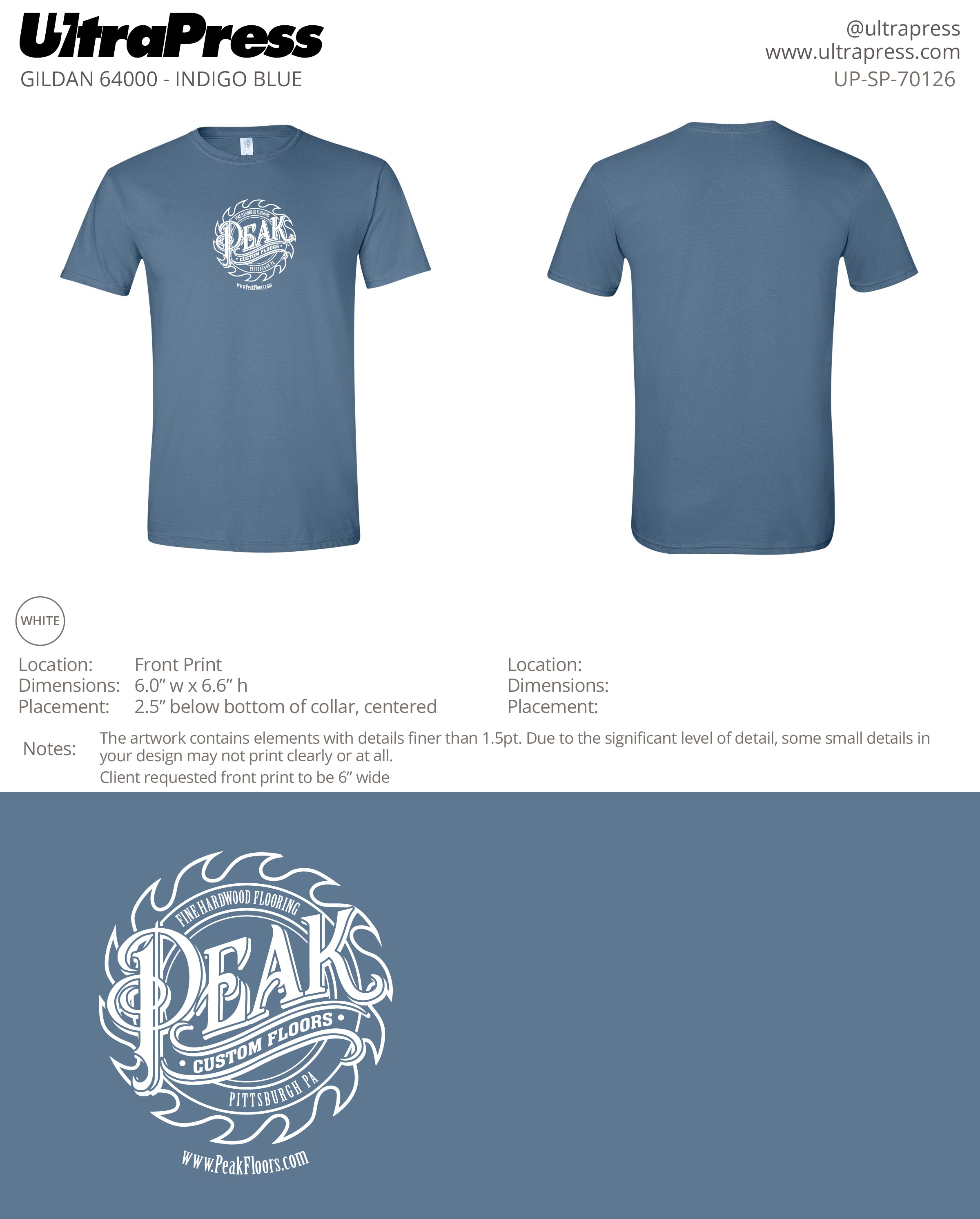 UP-SP-70126 Peak Custom Floors - Ron Urban Indigo Blue Shirt 24 Min Qty (Bulk)