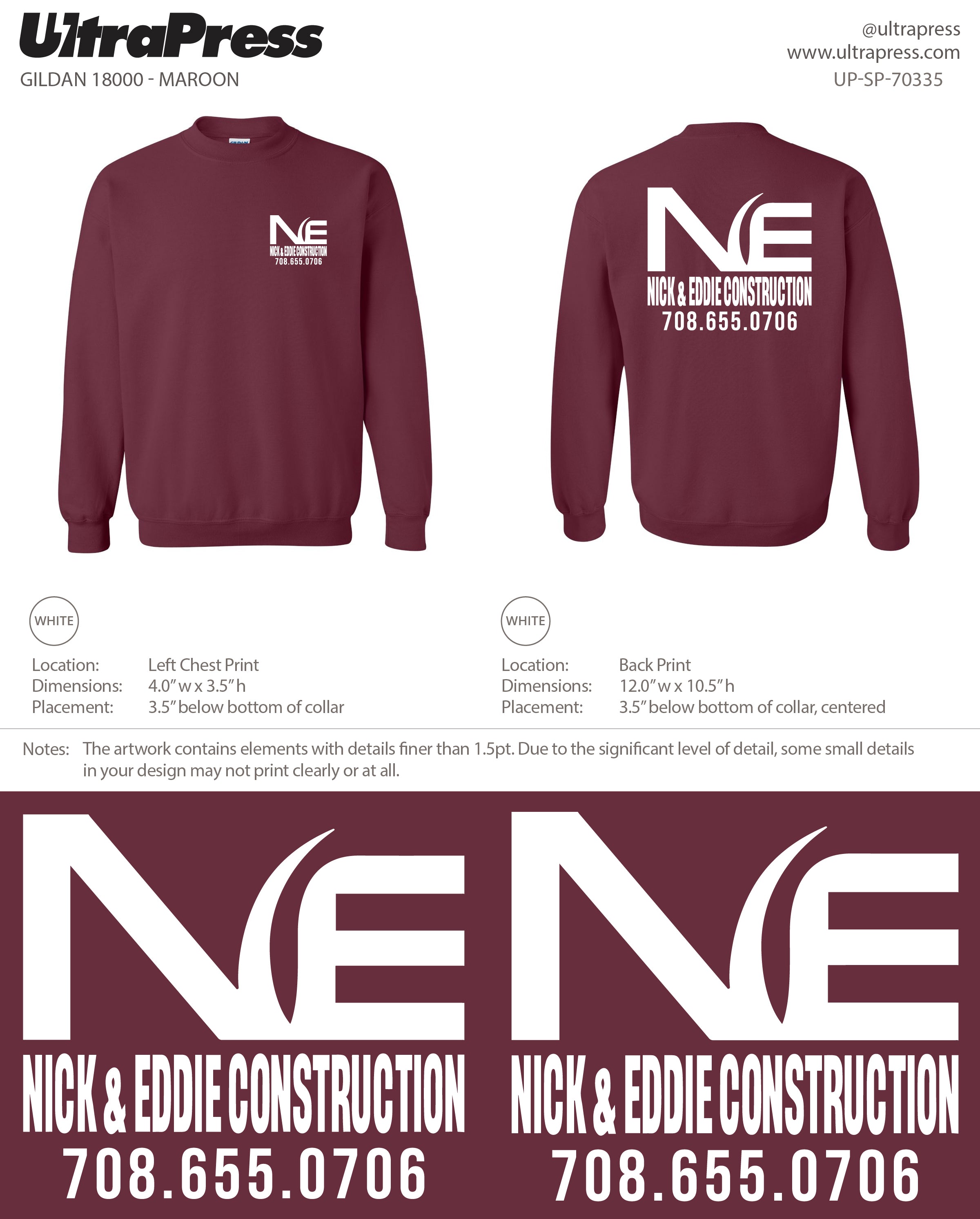 UP-SP-70335 Nick & Eddie Construction Crewneck - Nicholas R. Skalnik 50-Piece Package (Bulk)