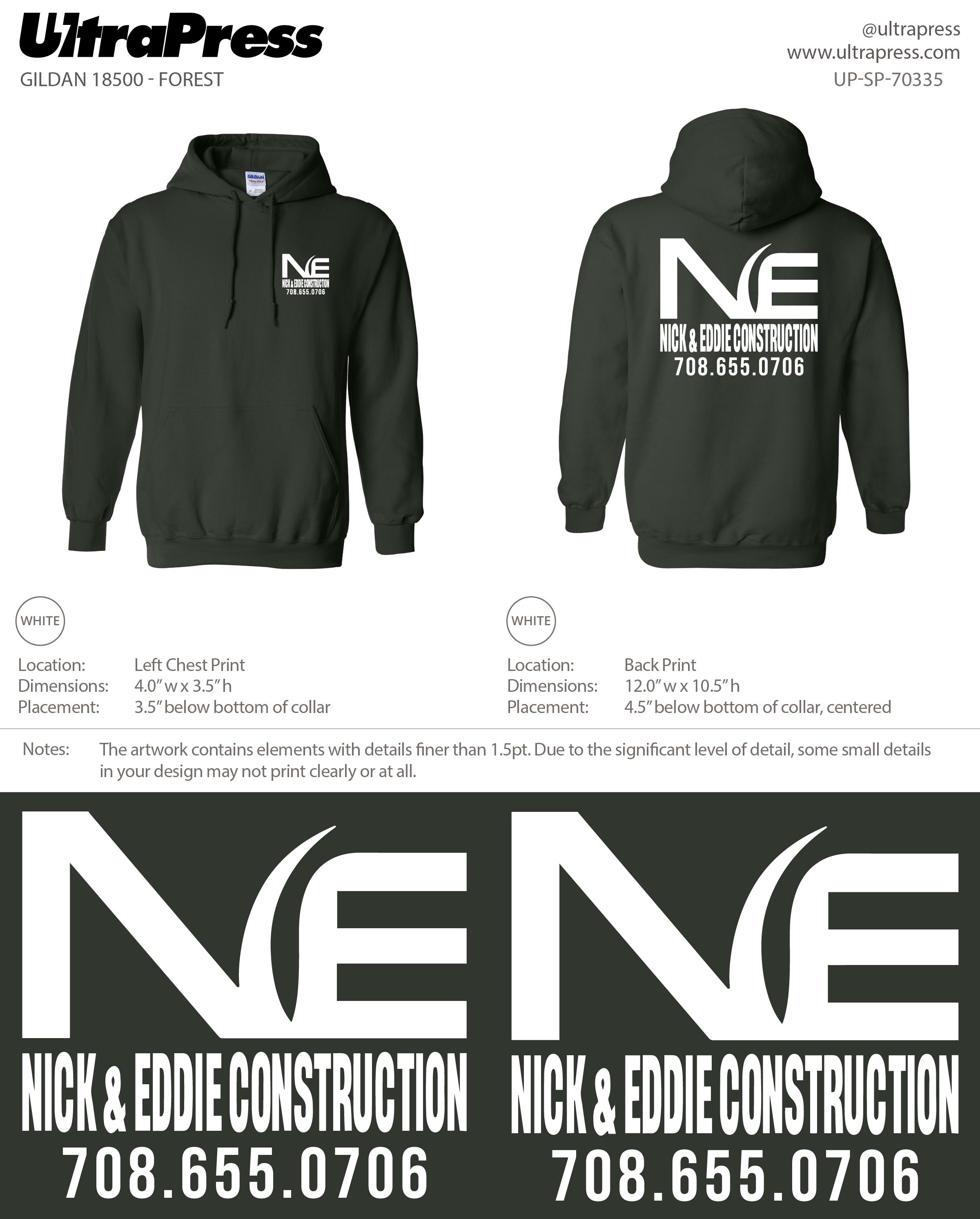 UP-SP-70335 Nick & Eddie Construction Hoodie - Nicholas R. Skalnik 50-Piece Package (Bulk)