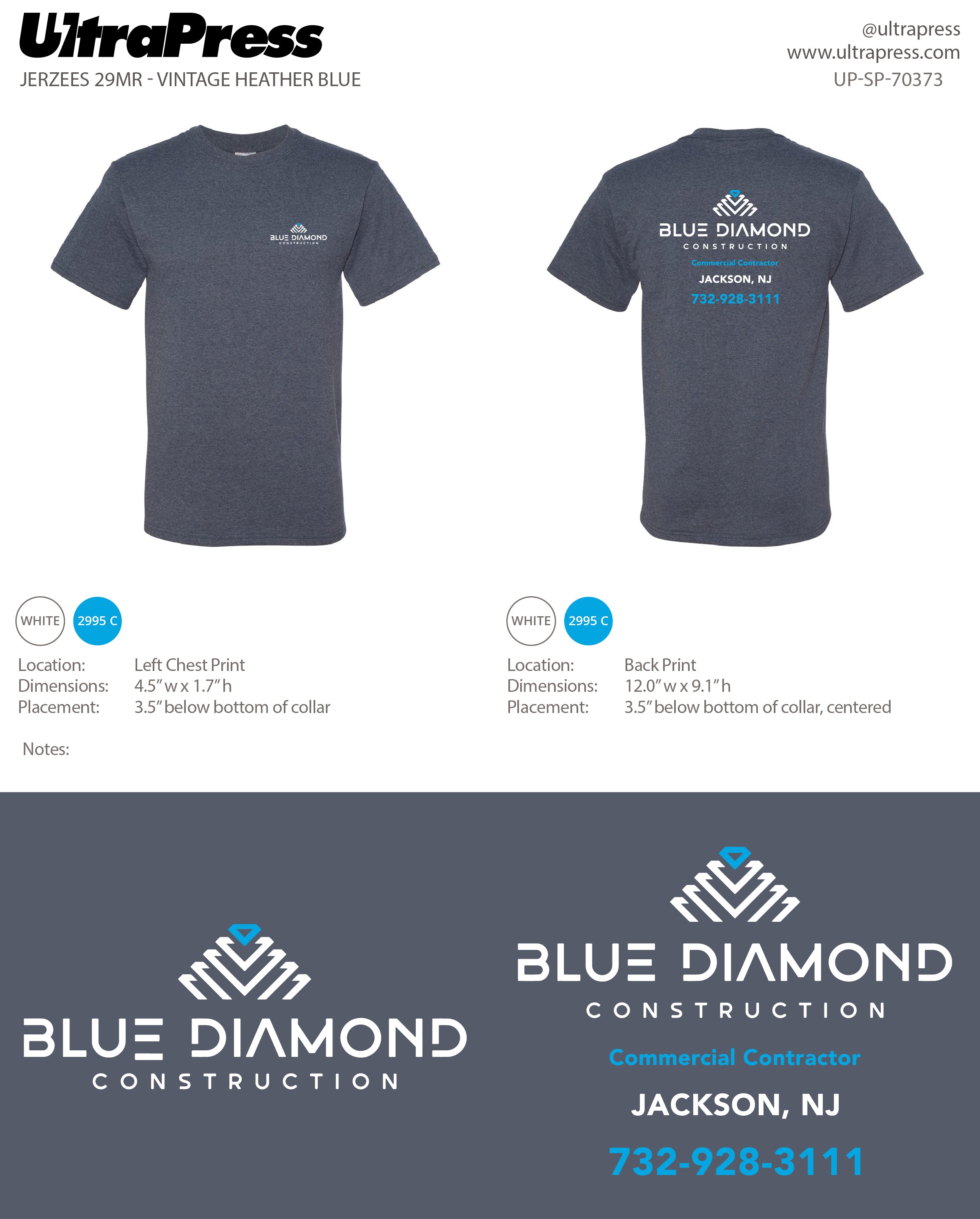 UP-SP-70373 Blue Diamond Construction (Black and Vintage Heather Blue shirts) - Patricia Miller 24 Min Qty (Bulk)
