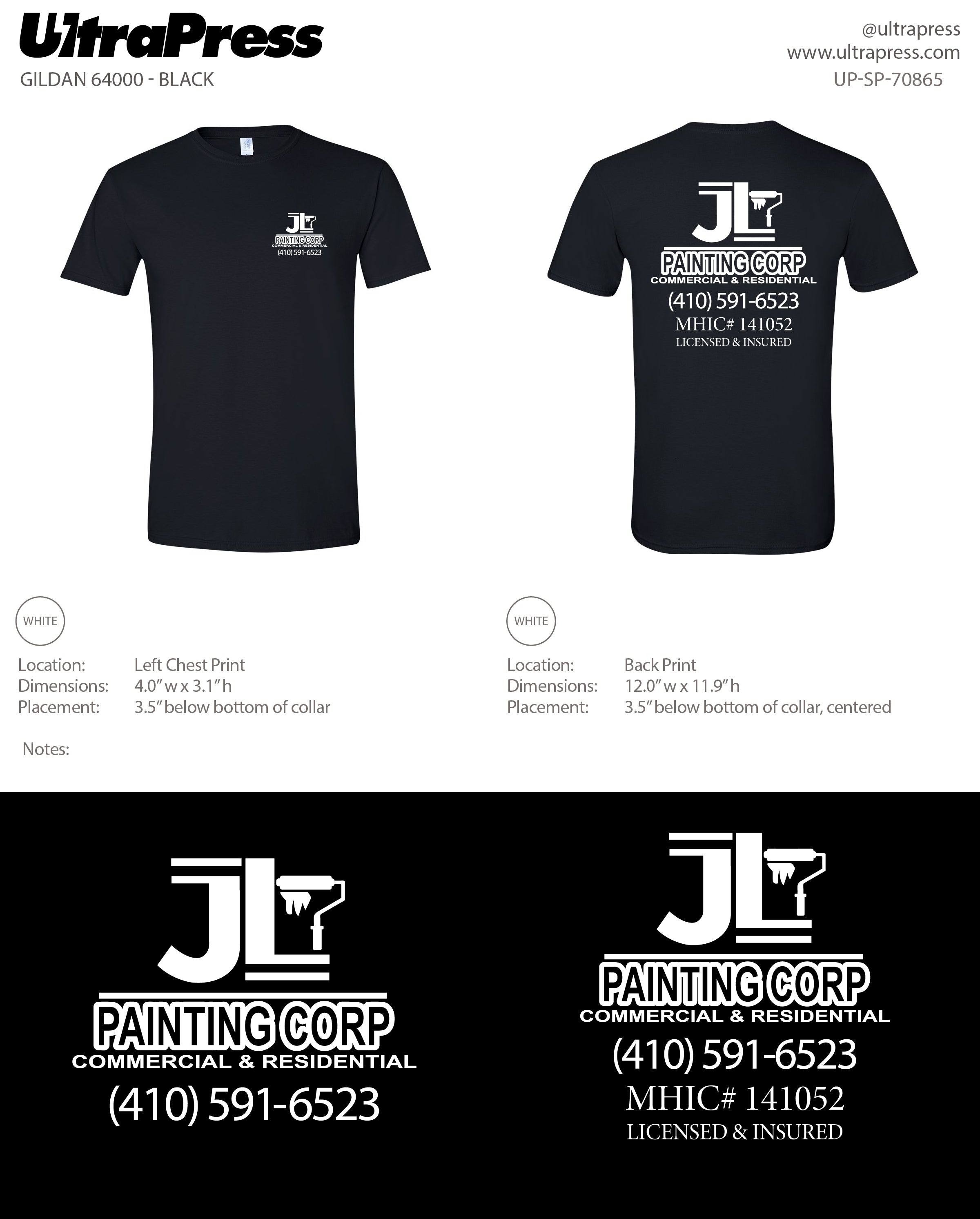 UP-SP-70865 JL Painting Corp Short Sleeve Tees - Julio Pineda 100 Min Qty (Bulk - Package Deal)