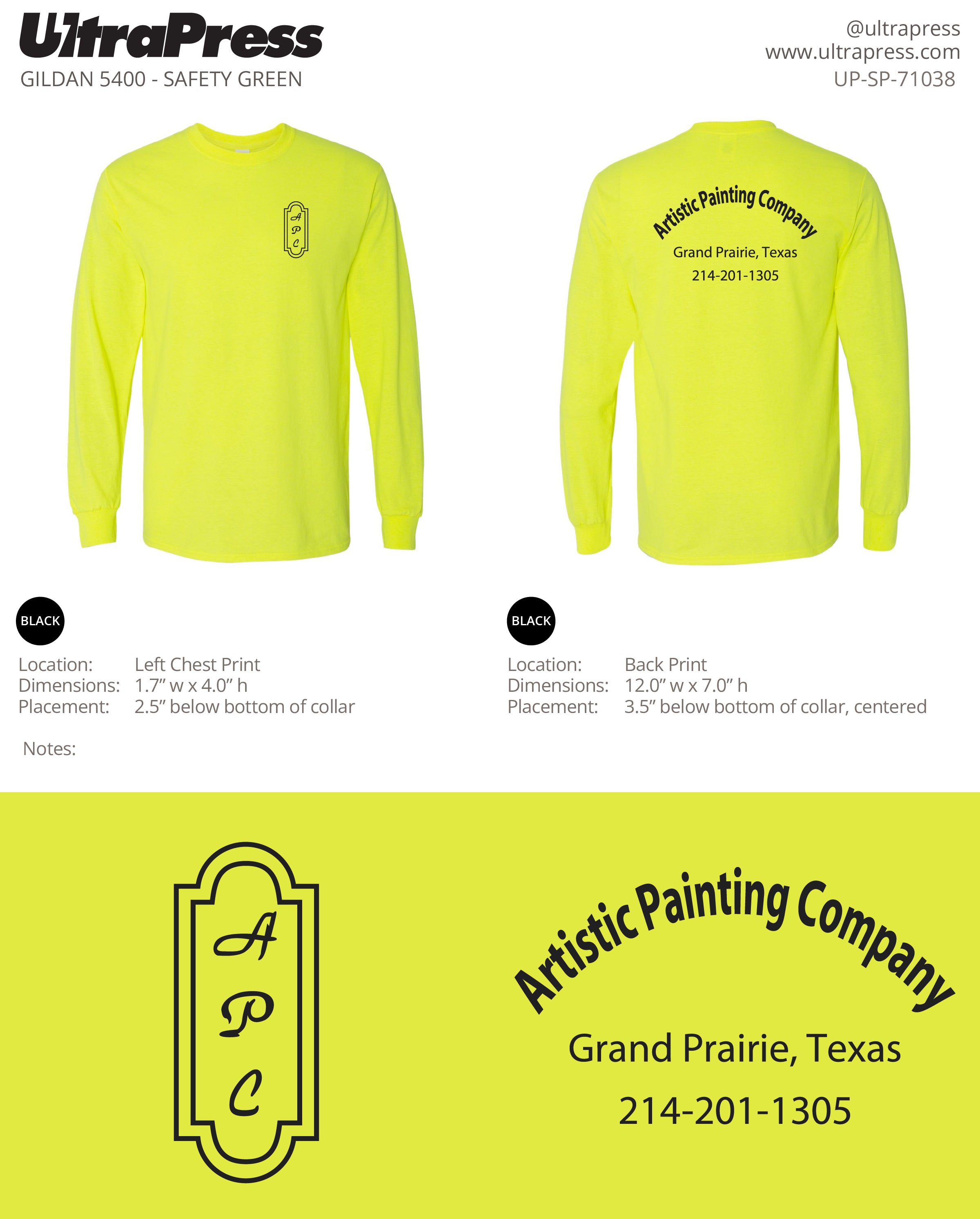 UP-SP-71038 Artistic Painting Company LONG SLEEVES - Jody Favia 50 Min Qty (Bulk)