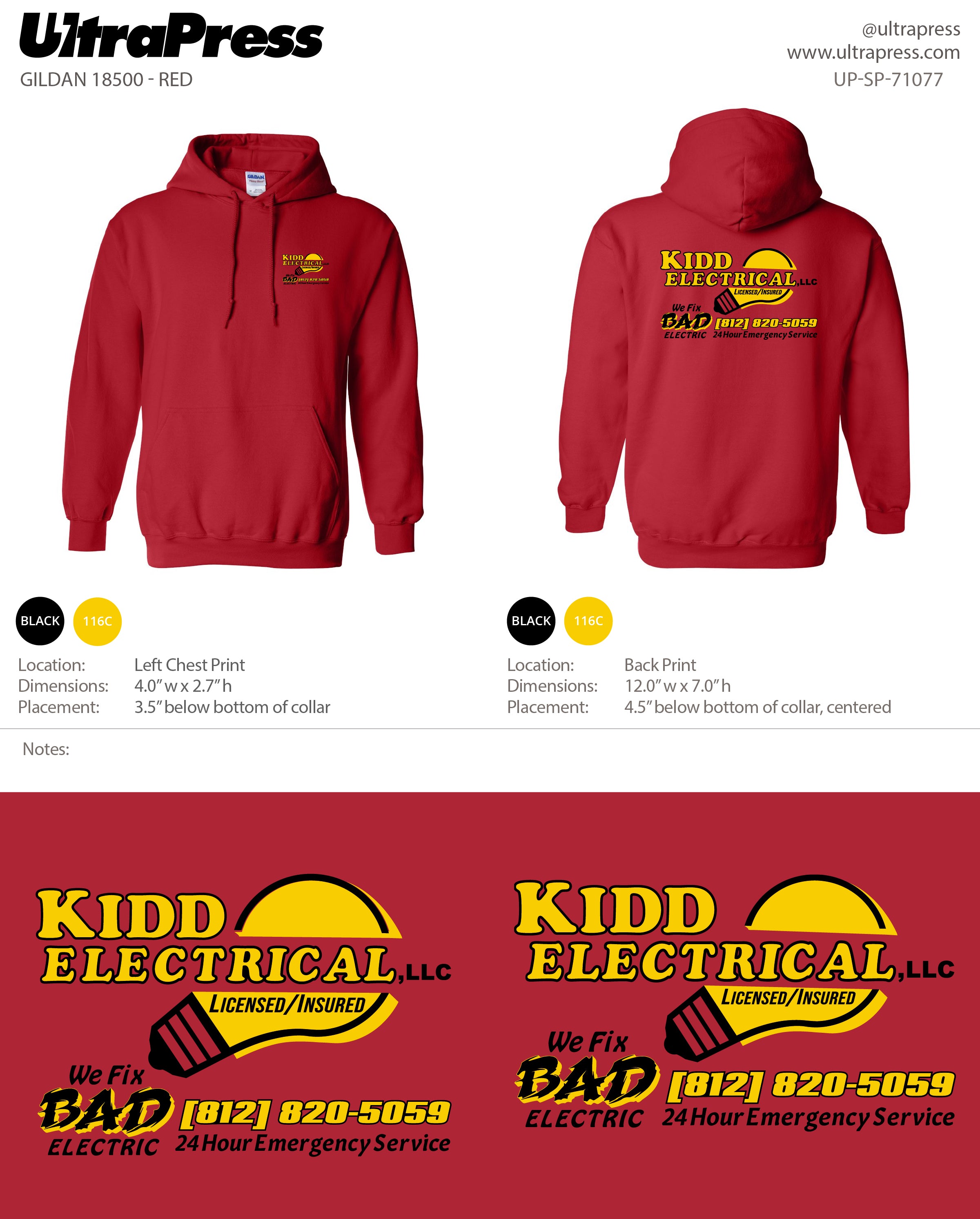 UP-SP-71077 Kidd Electrical Hoodies - Vincent Kidd 24 Min Qty (Bulk)