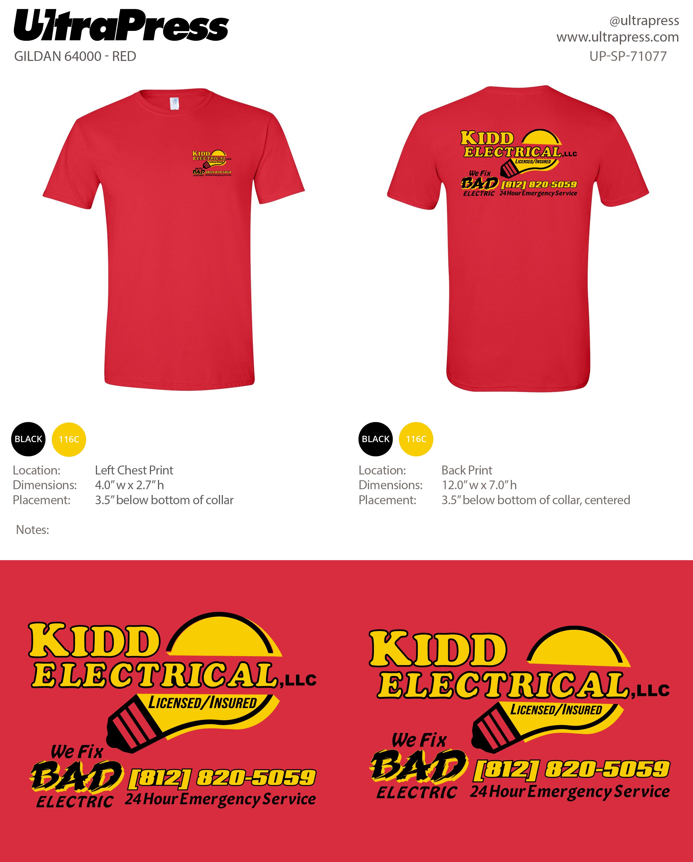 UP-SP-71077 Kidd Electrical Tees - Vincent Kidd 100 Pieces Package (Bulk)