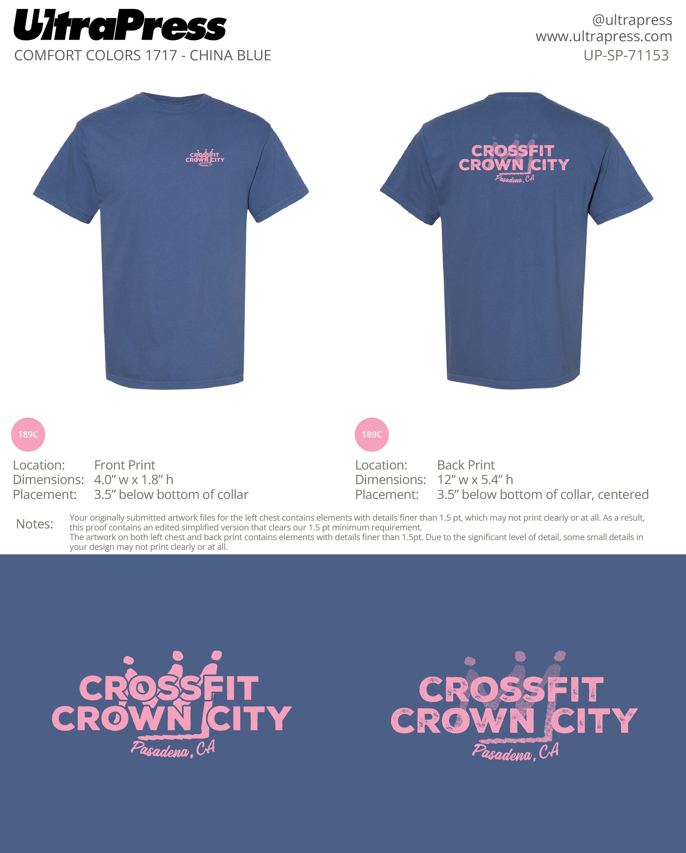 UP-SP-71153 Crossfit Crown City Pink Ink SHIRTS - Adam Ridley 24 Min Qty (Bulk)