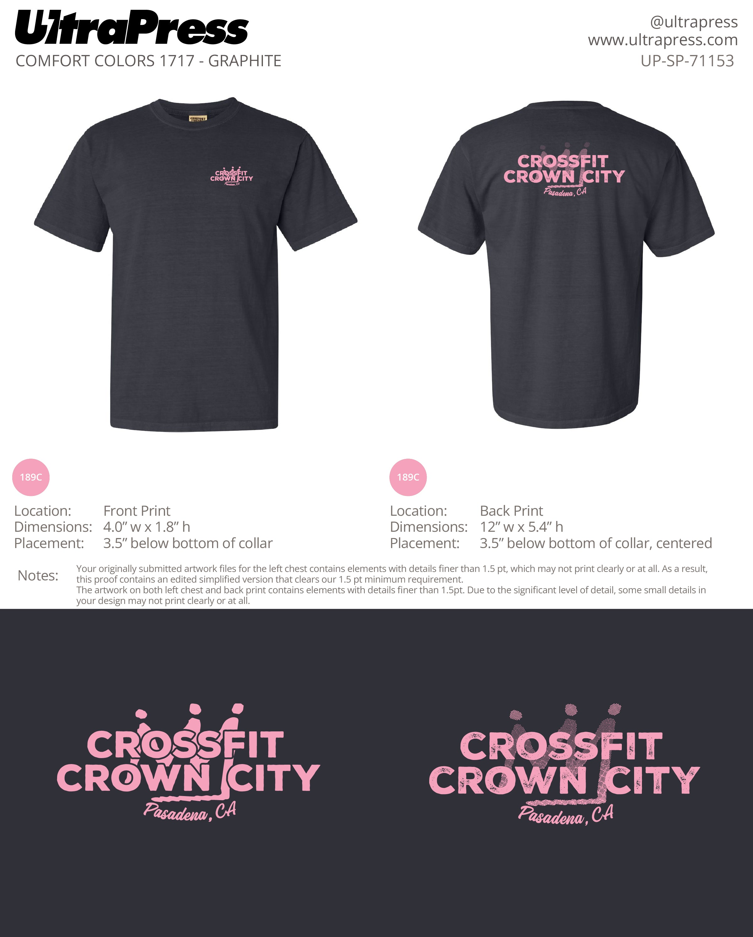 UP-SP-71153 Crossfit Crown City Pink Ink SHIRTS - Adam Ridley 24 Min Qty (Bulk)