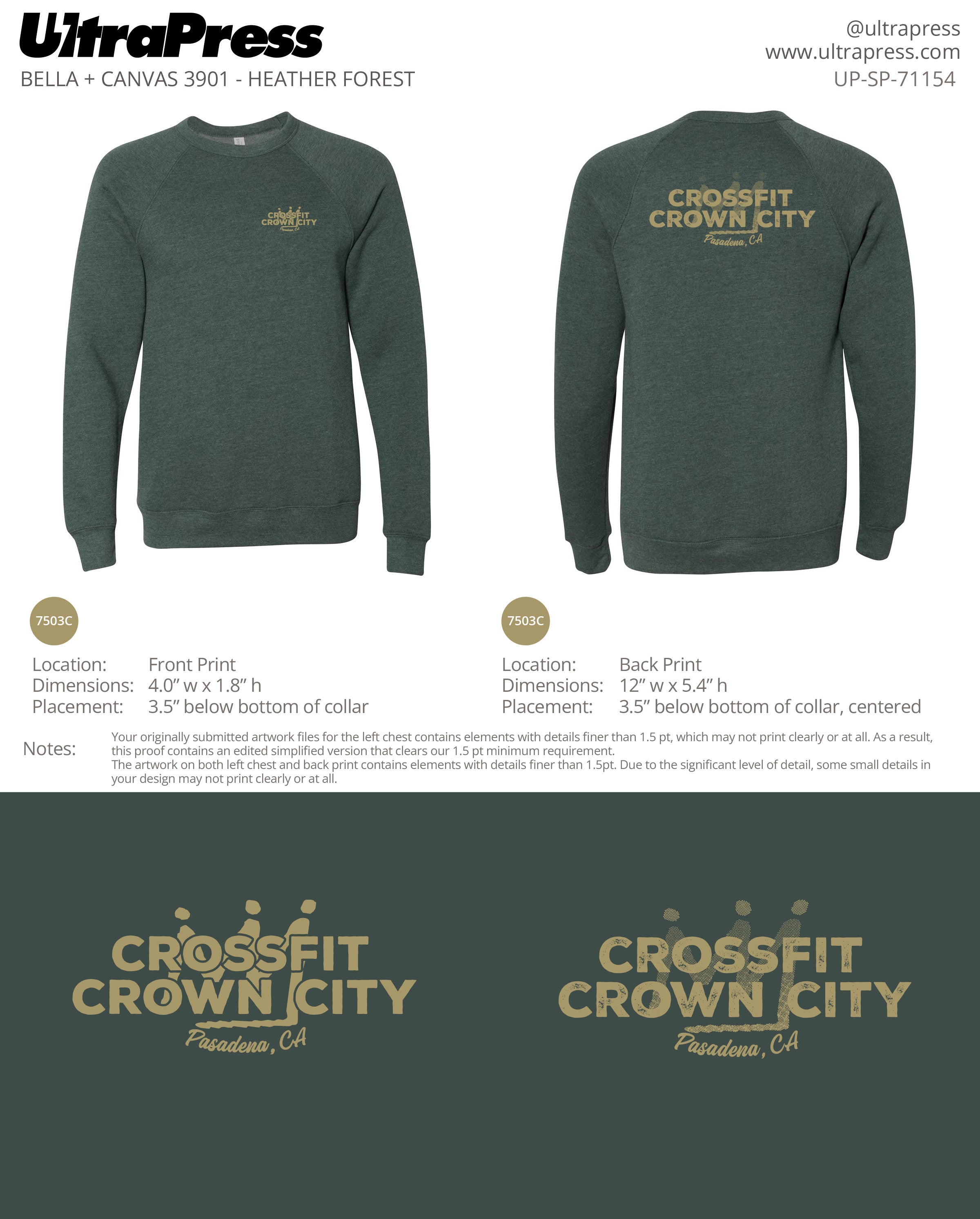 UP-SP-71154 Crossfit Crown City Green Ink SWEATERS - Adam Ridley 24 Min Qty (Bulk)