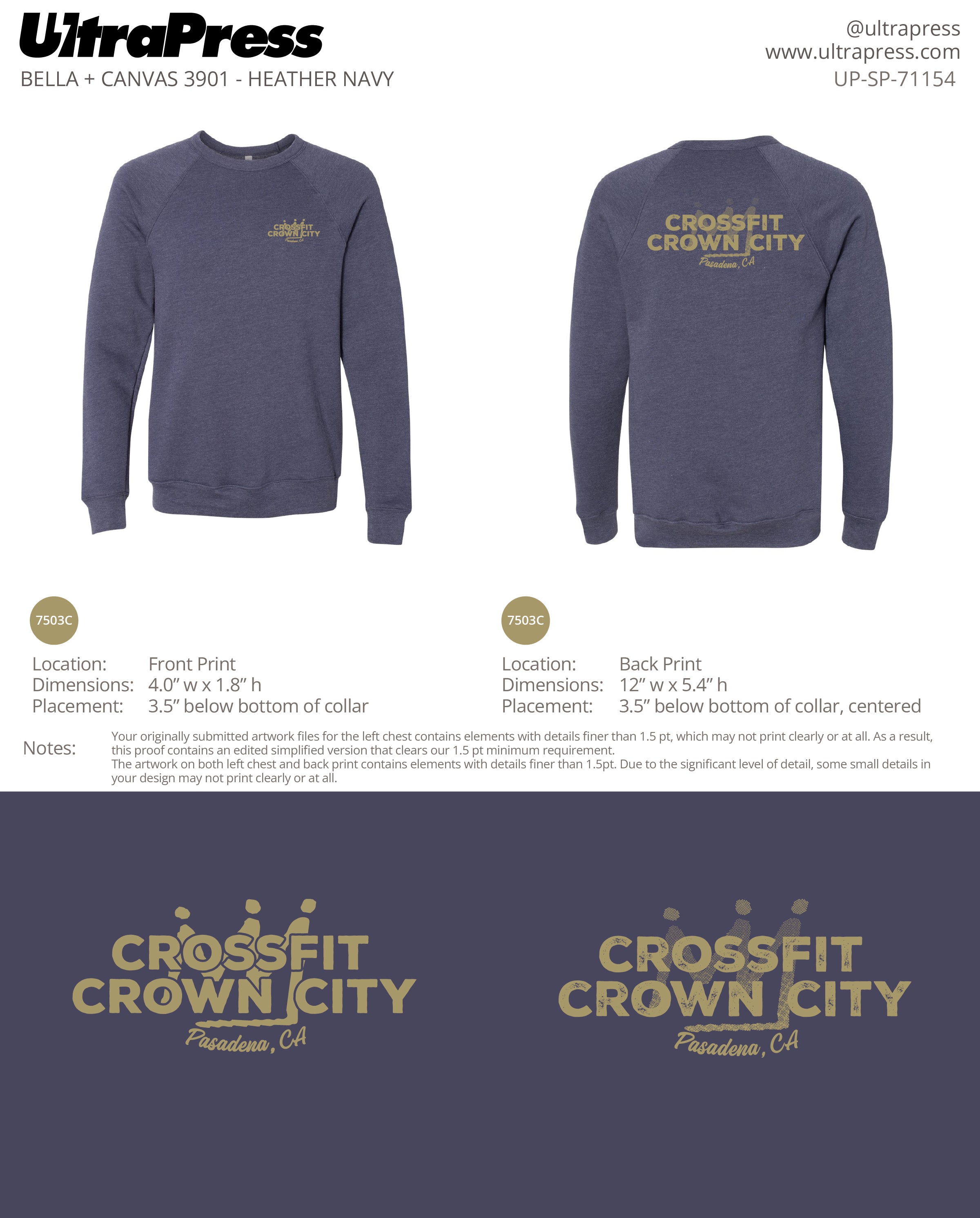 UP-SP-71154 Crossfit Crown City Green Ink SWEATERS - Adam Ridley 24 Min Qty (Bulk)