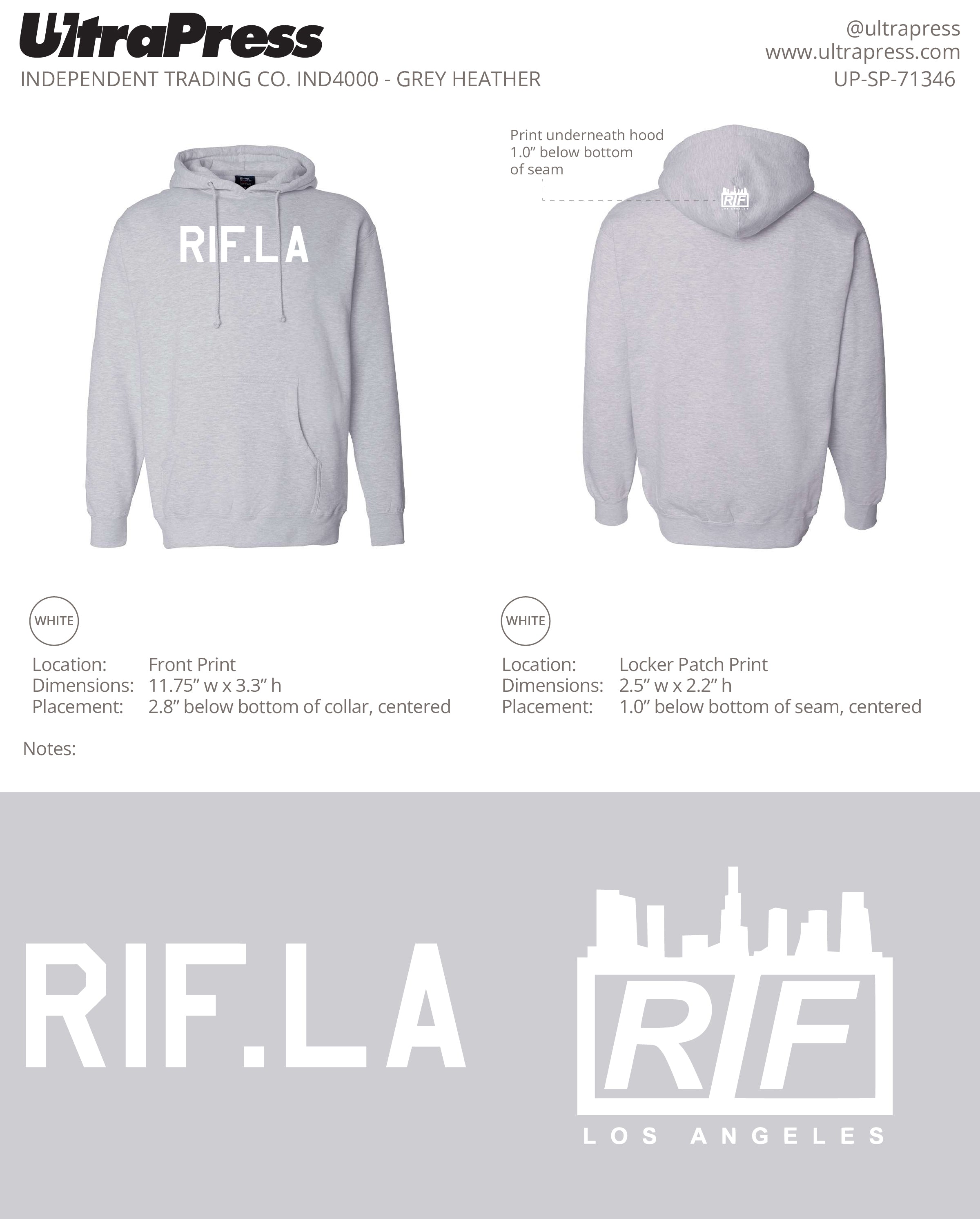 UP-SP-71346 RIF.LA Hoodies - White Ink 72 Min Qty (Bulk)