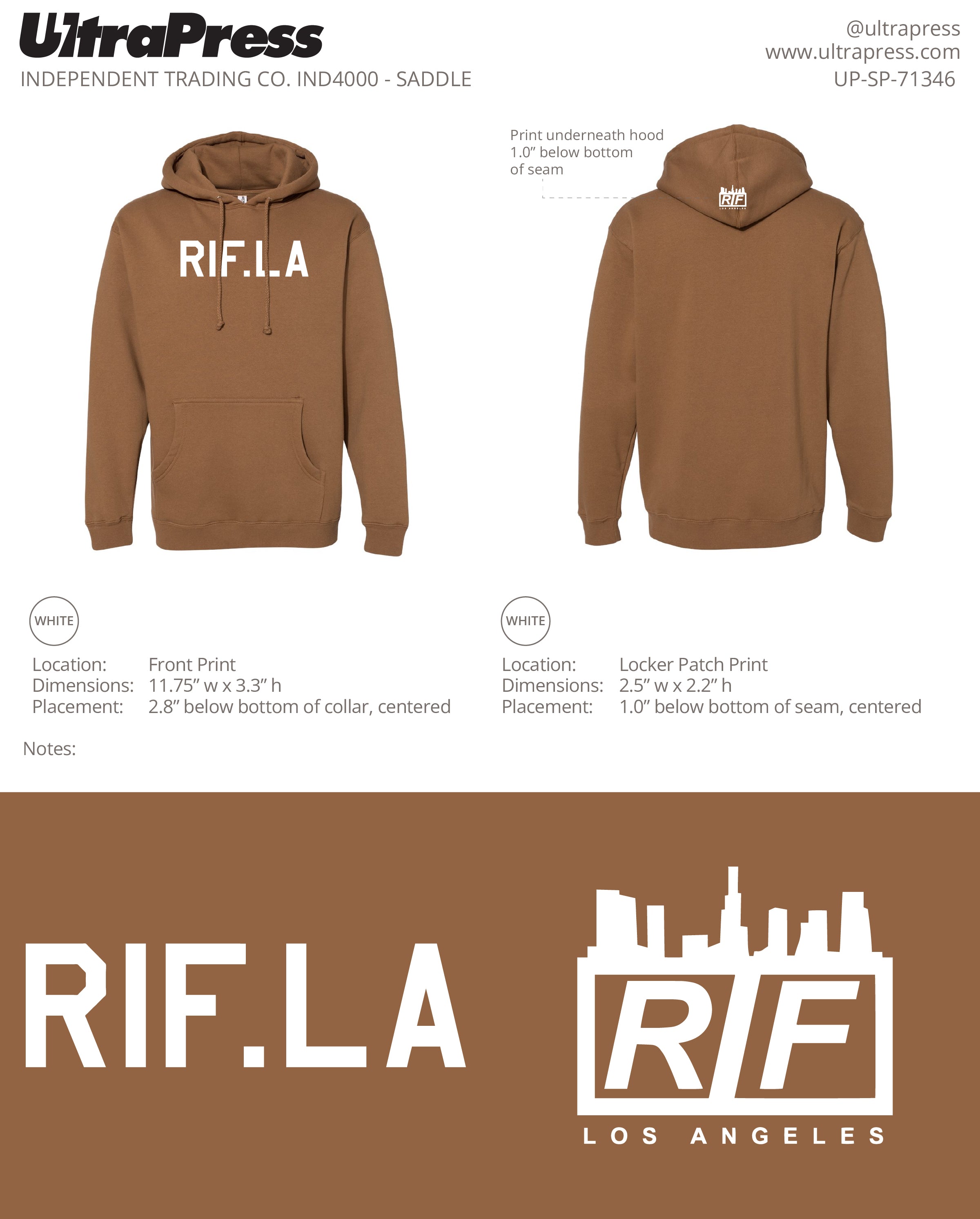 UP-SP-71346 RIF.LA Hoodies - White Ink 72 Min Qty (Bulk)