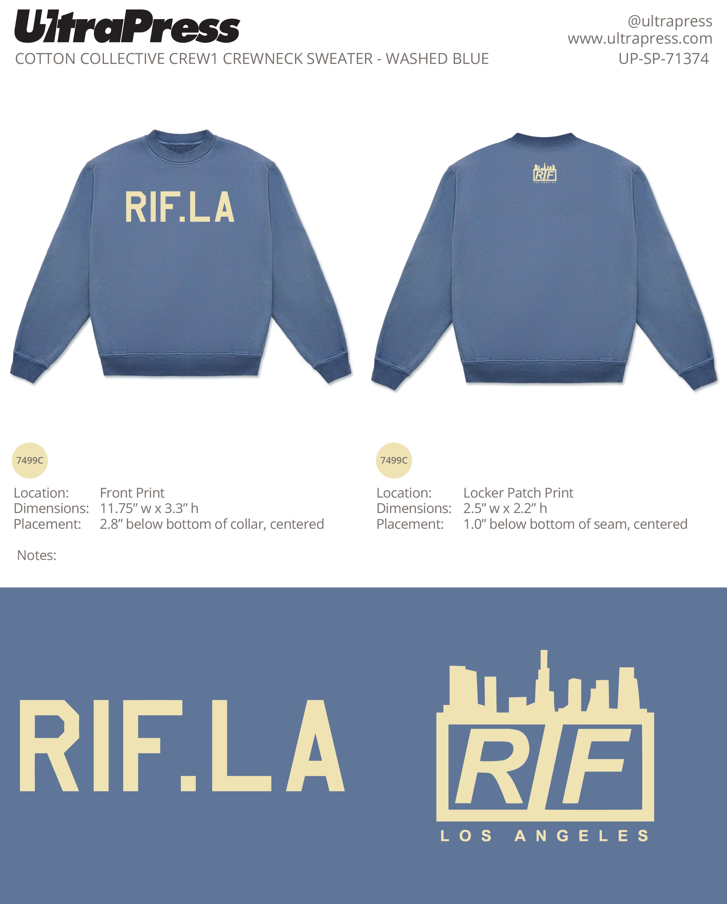 UP-SP-71374 RIF.LA Crewneck Sweatshirt 145 Min Qty (Bulk - PRINT ONLY)