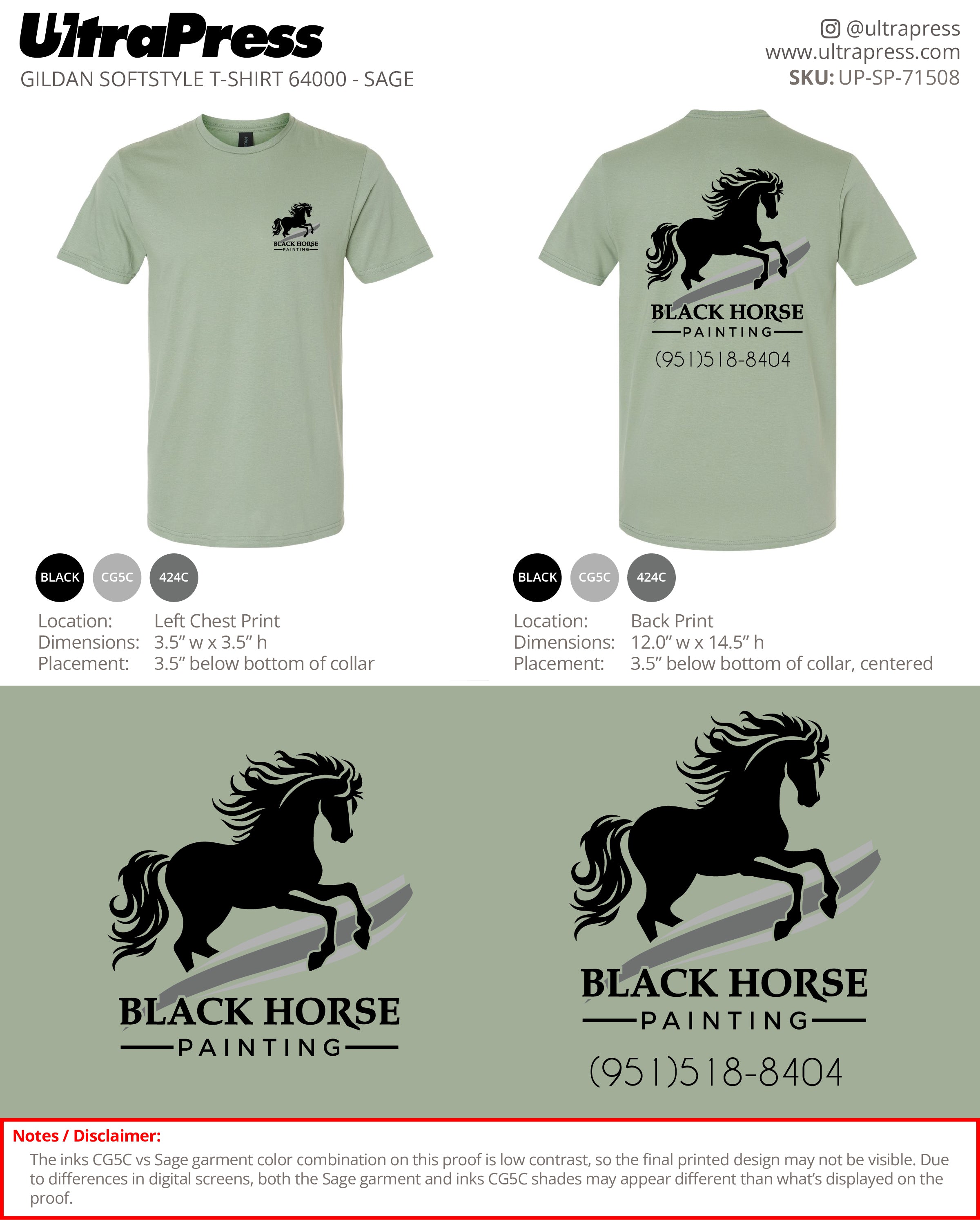 UP-SP-71508 Black Horse Painting Sage Shirt - Nancy Ramos 50 Min Qty (Bulk)