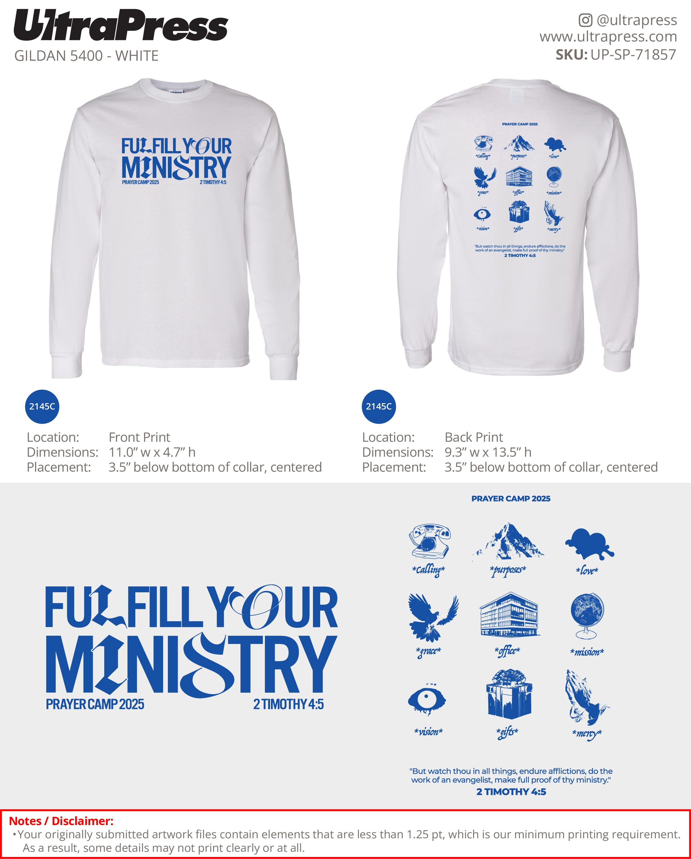 UP-SP-71857 Fulfill Your Ministry (Blue Ink) 144 Min Qty (Bulk)