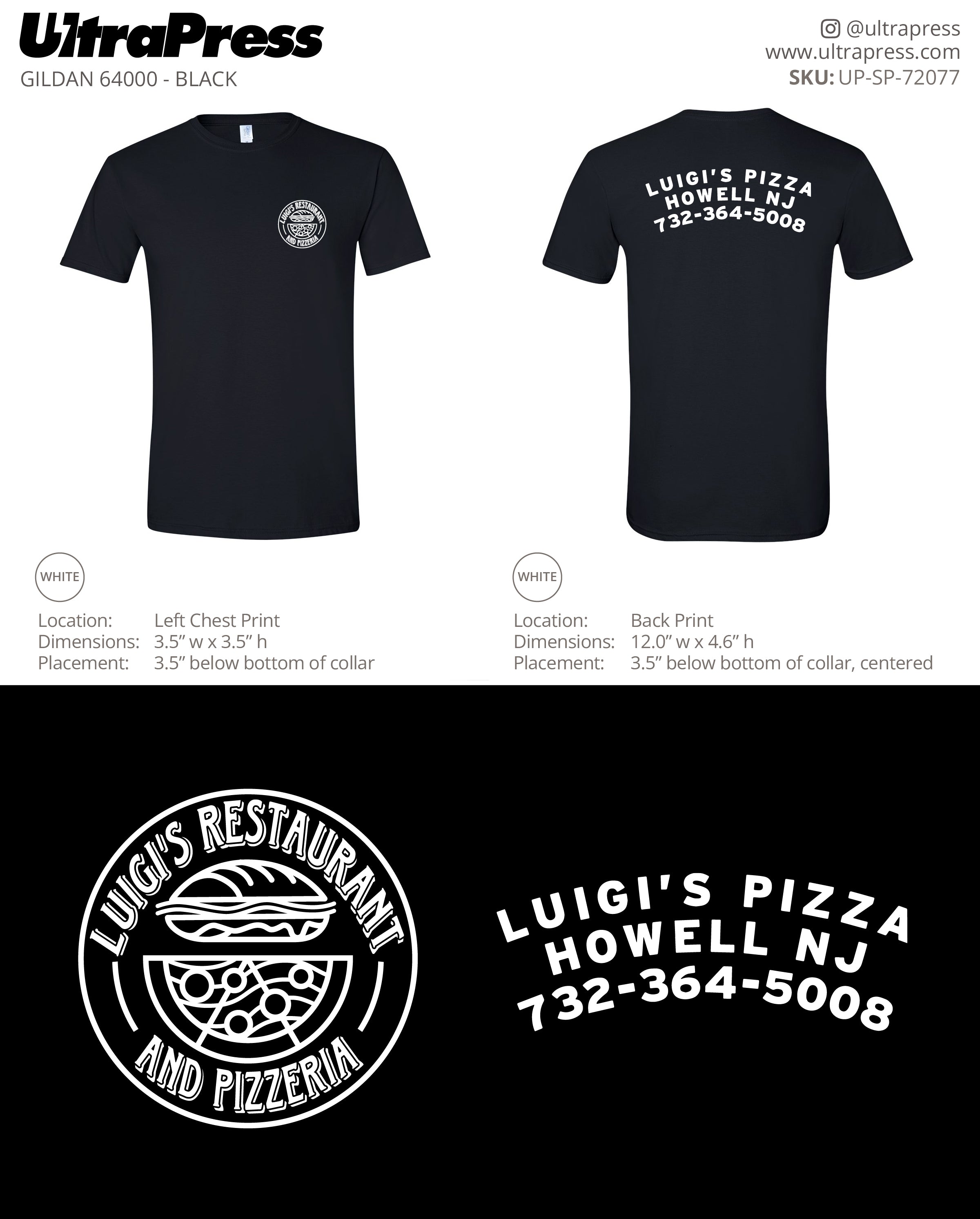 UP-SP-72077 Luigi's Pizza Restaurant (white ink) - Steve Rose 100 Pieces Package (Bulk)