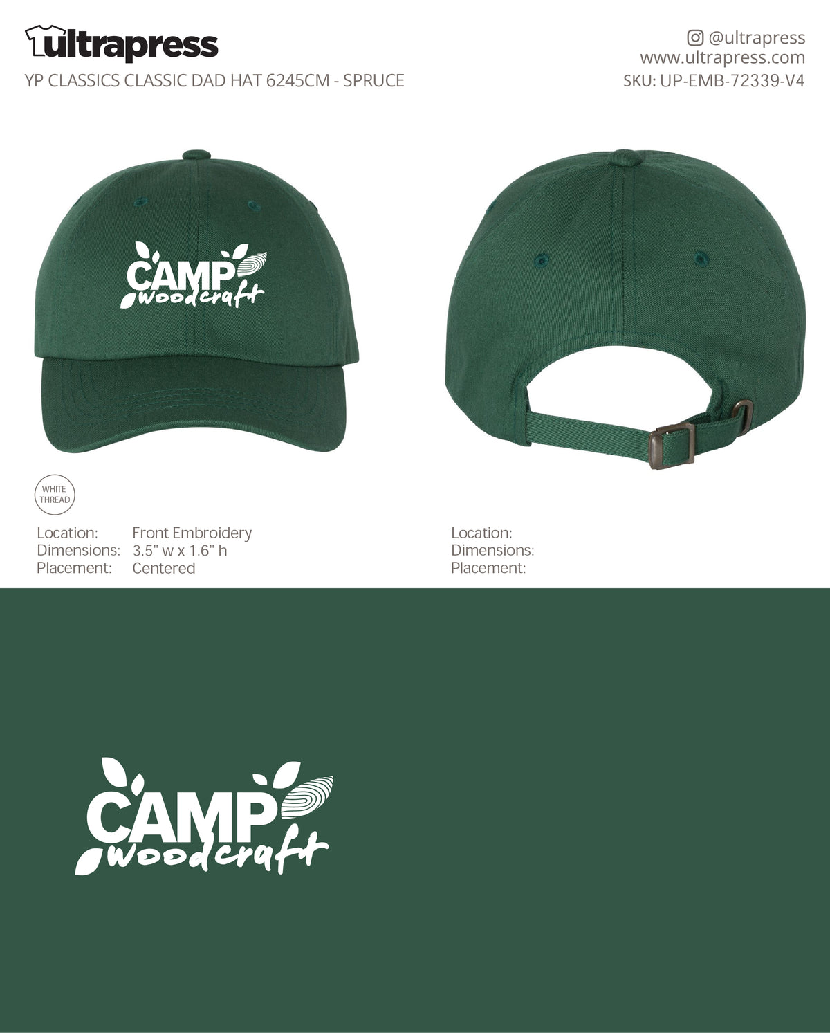 UP-EMB-72339 Camp Woodcraft Logo Dad Hat 250 Min Qty (Bulk)