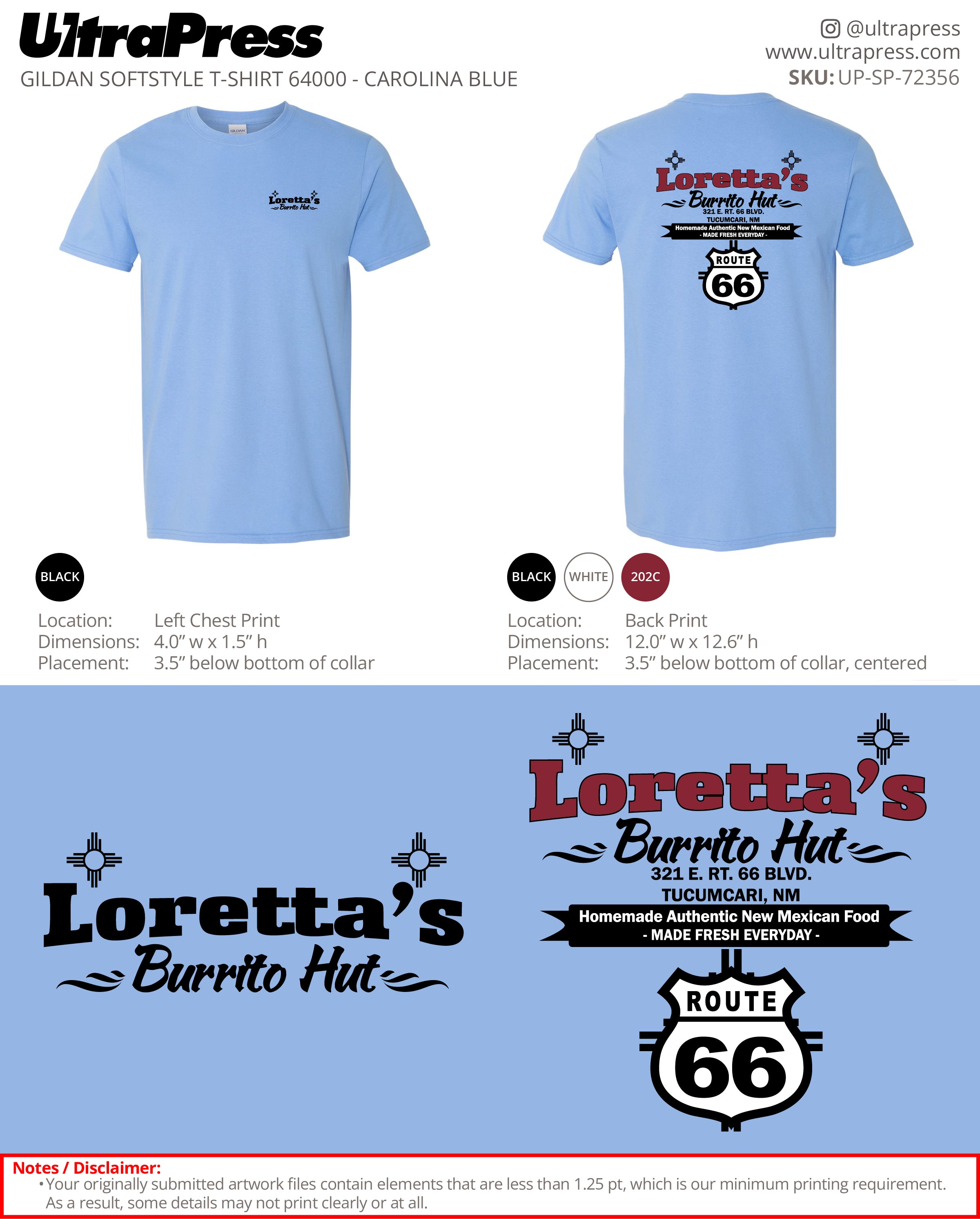 UP-SP-72356 Welcome To Loretta's Burrito Hut - Loretta Muller 100 Min Qty (Bulk)