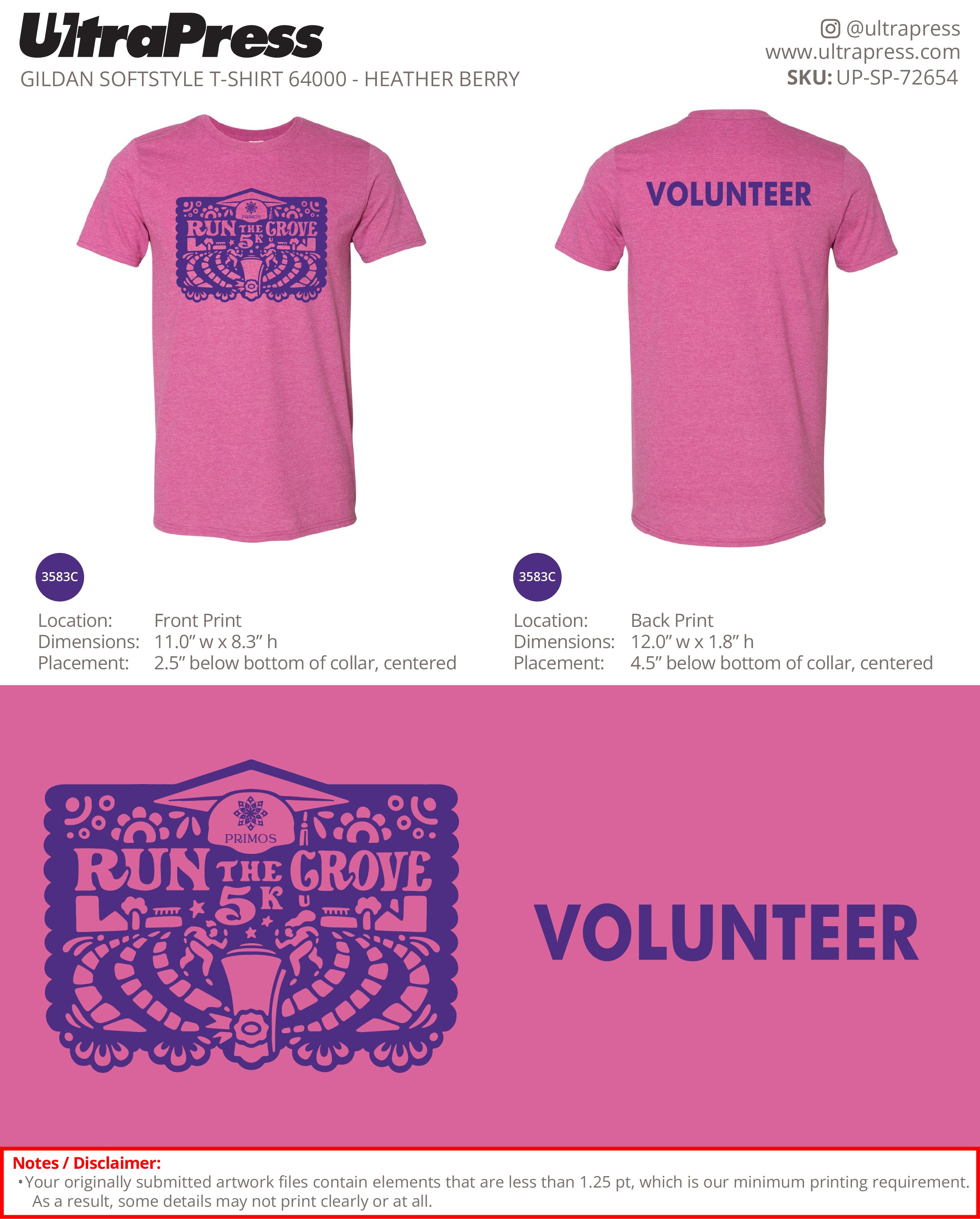UP-SP-72654 Run the Grove (Heather Berry Shirts) Volunteer - Alicia Serrato 75 Min Qty (Bulk)