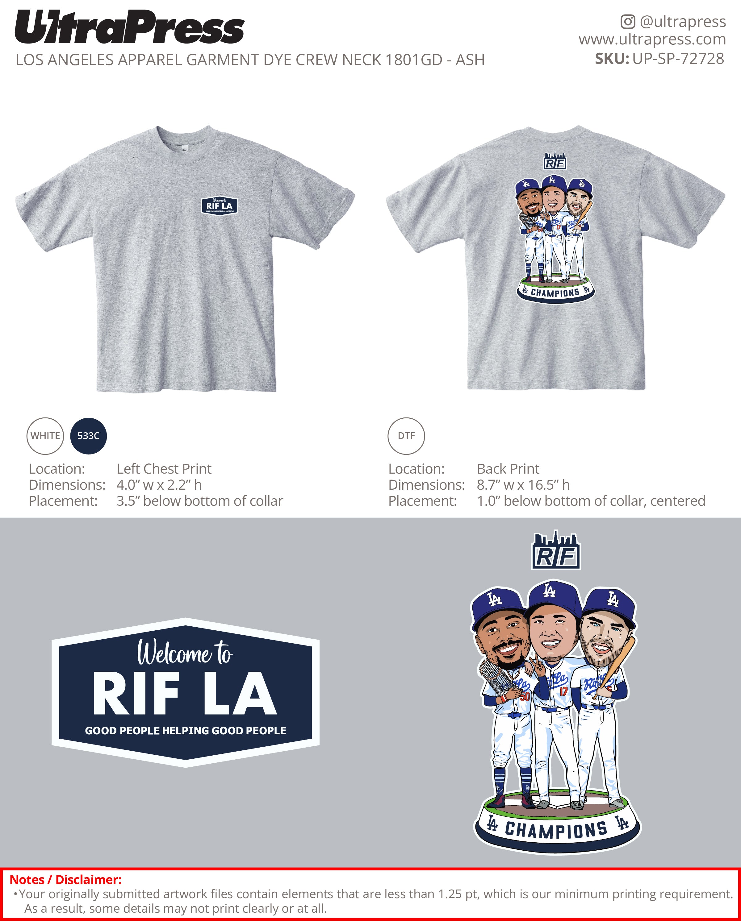 UP-SP-72728 RIF.LA Three Amigos Tee 144 Min Qty (Bulk - PRINT ONLY)