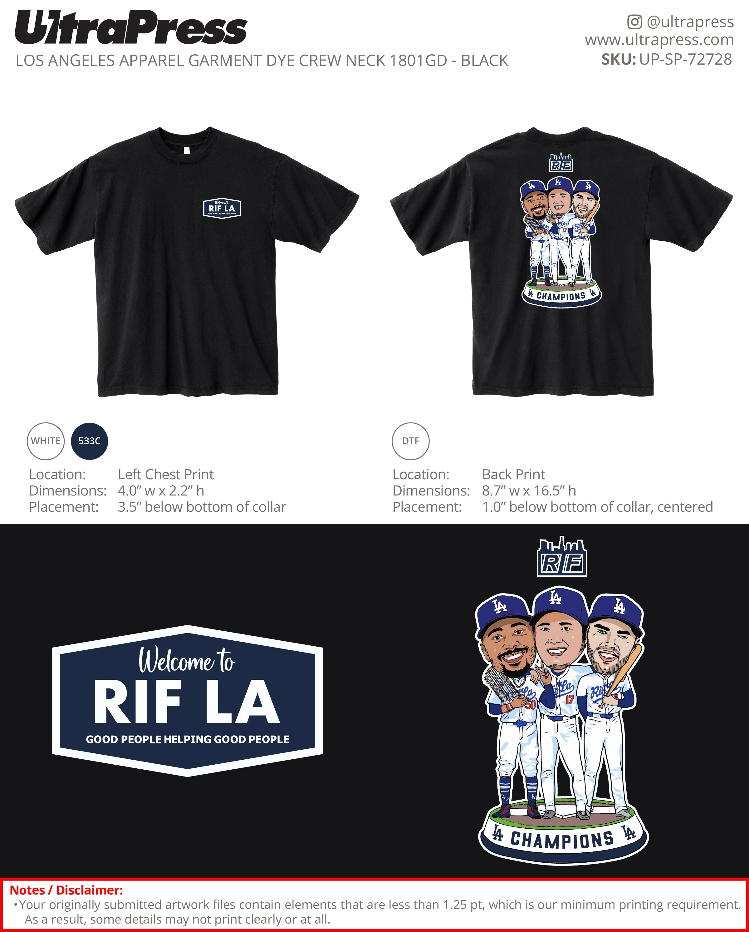 UP-SP-72728 RIF.LA Three Amigos Tee 144 Min Qty (Bulk - PRINT ONLY)