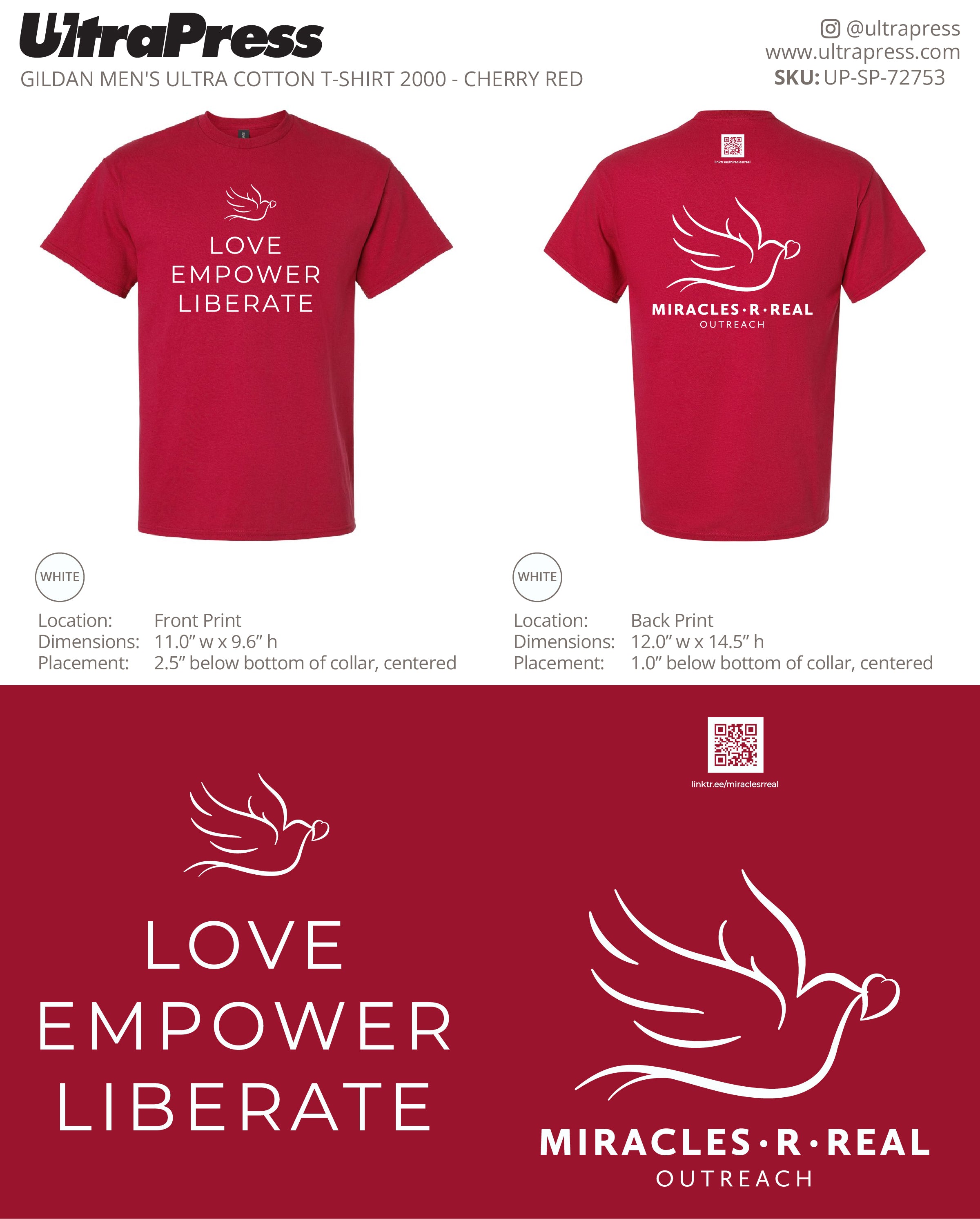 UP-SP-72753 Love Empower Liberate Cherry Red Shirt - Yolanda Ford 24 Min Qty (Bulk)