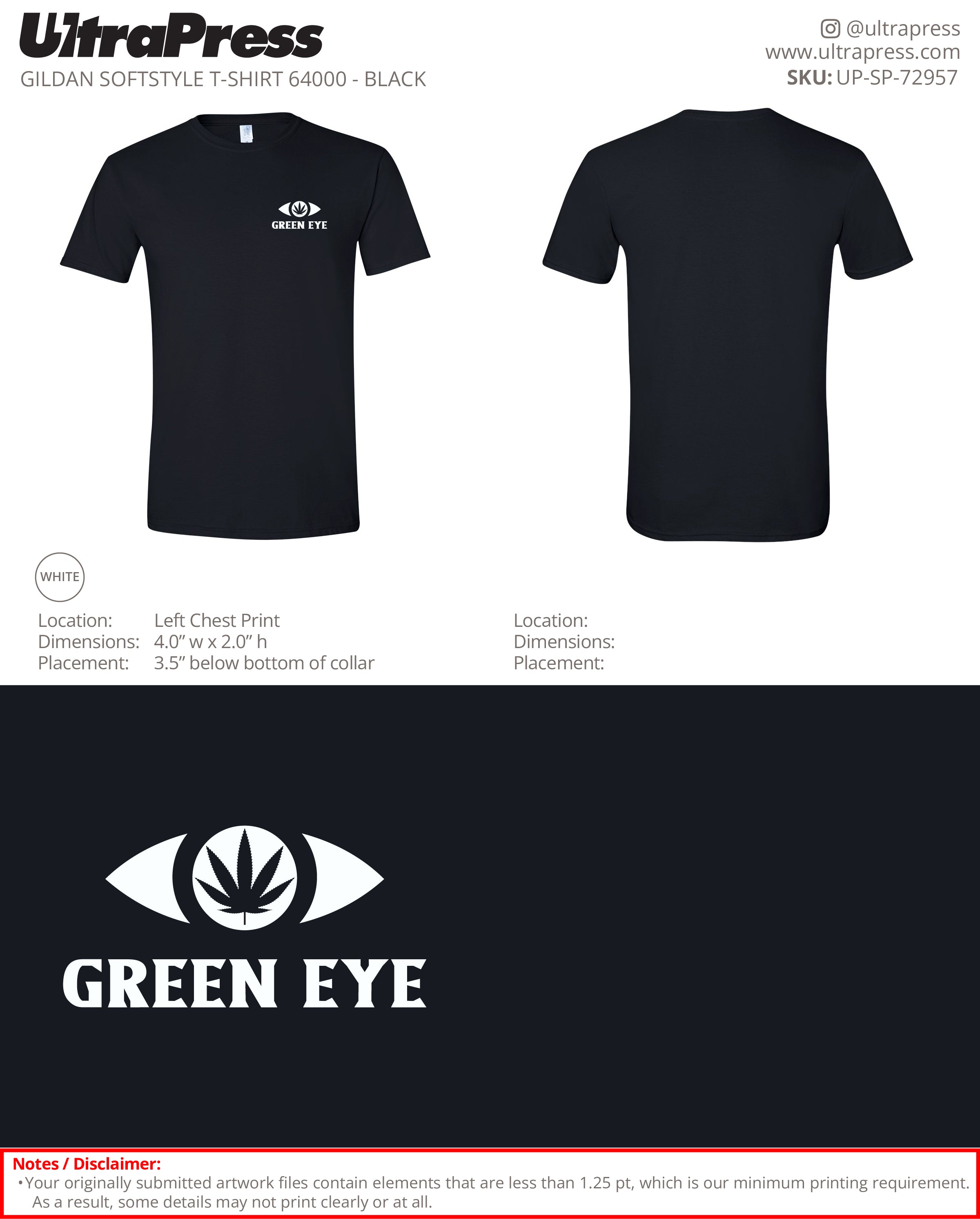 UP-SP-72957 Green Eye (White Ink) - Jamaine Land 100 Pieces Package (Bulk)