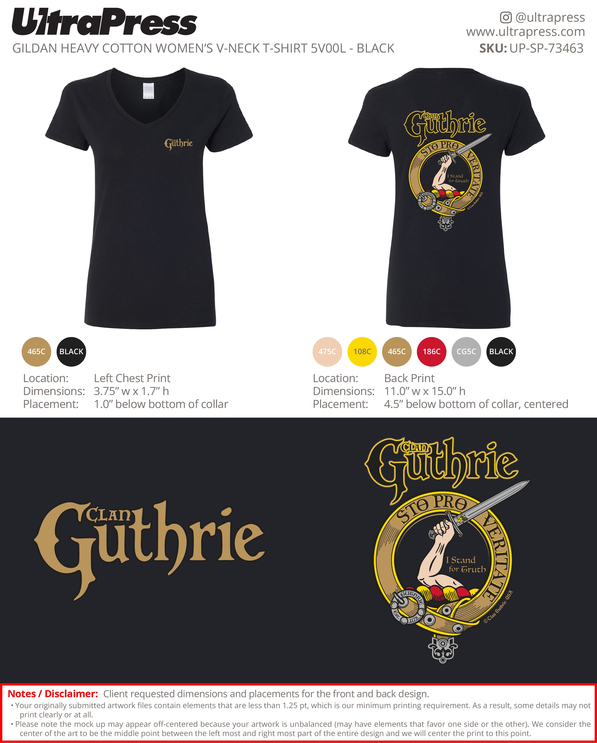 UP-SP-73463 Clan Guthrie Women's V-Neck - John Pierce 72 Min Qty (Bulk)