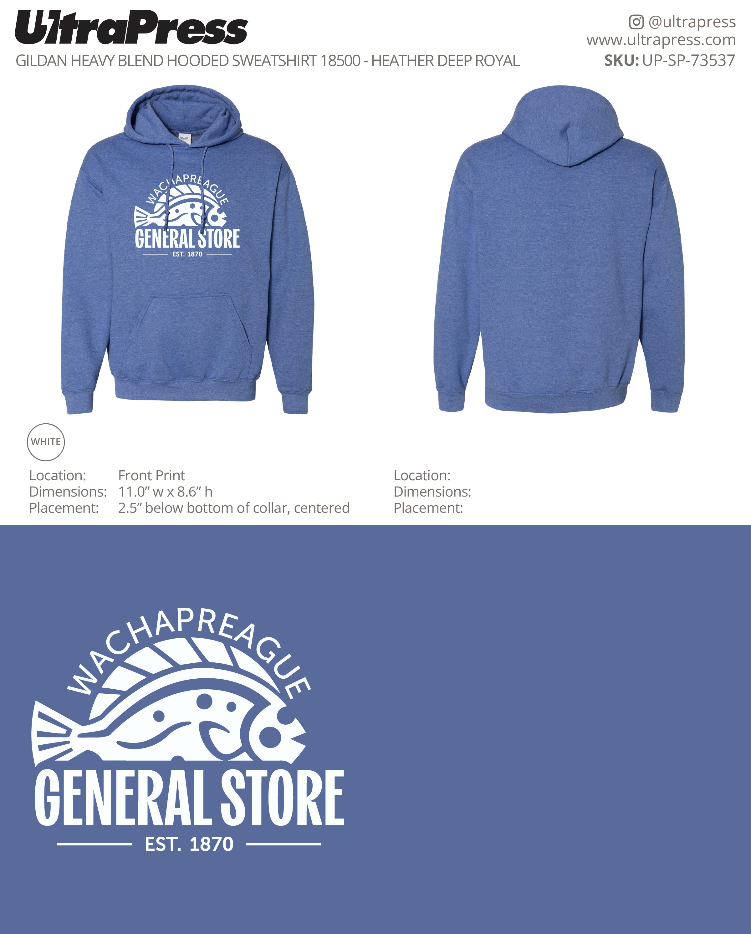 UP-SP-73537 Wachapreague General Store Hoodies - Tracey Chareas 50 Min Qty (Bulk)