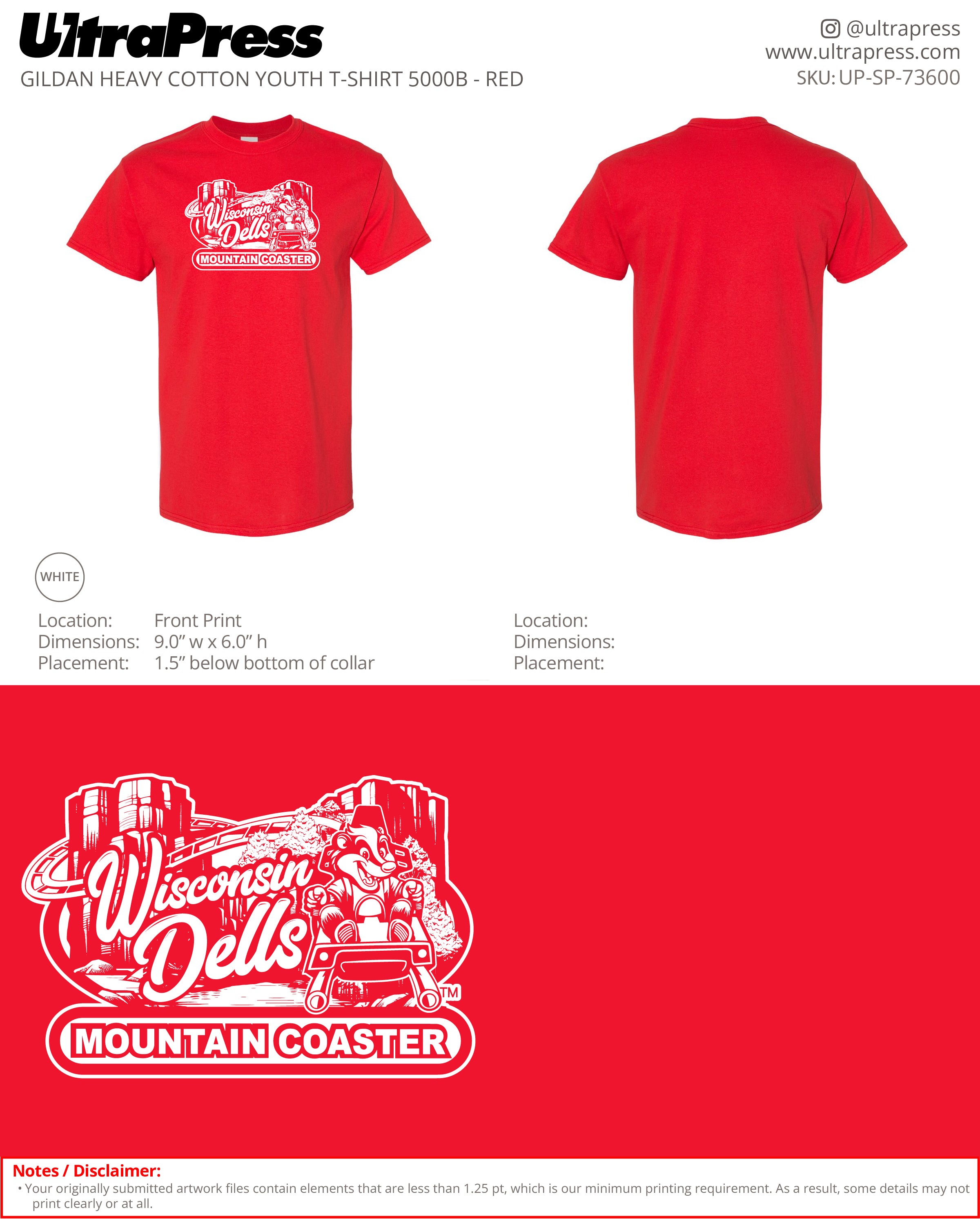 UP-SP-73600 Mountain Coaster Youth TShirt- Jessica Wedel 100 Pieces Package (Bulk)