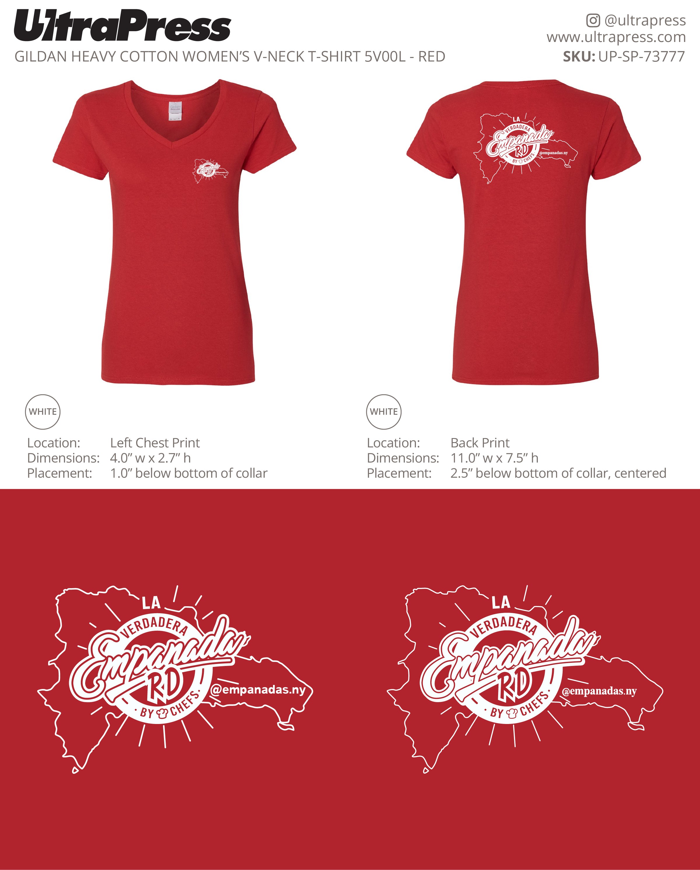 UP-SP-73777 Empanada RD Women's VNeck TShirt - Henry Jimenez 48 Min Qty (Bulk)