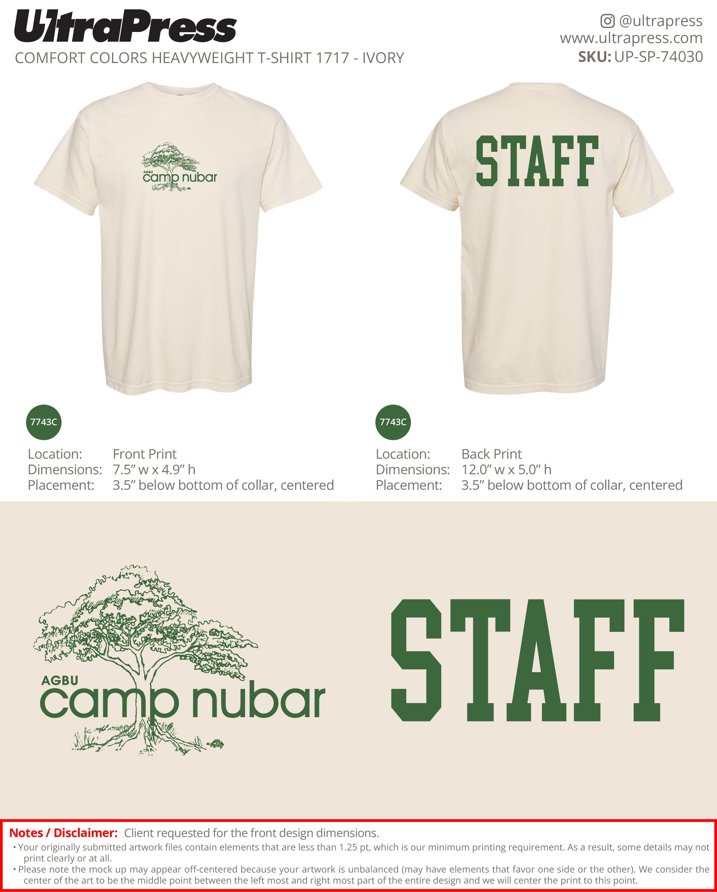 UP-SP-74030 Camp Nubar 2025 COUNSELOR SHIRTS - Alexis Krolian 100 Min Qty (Bulk)