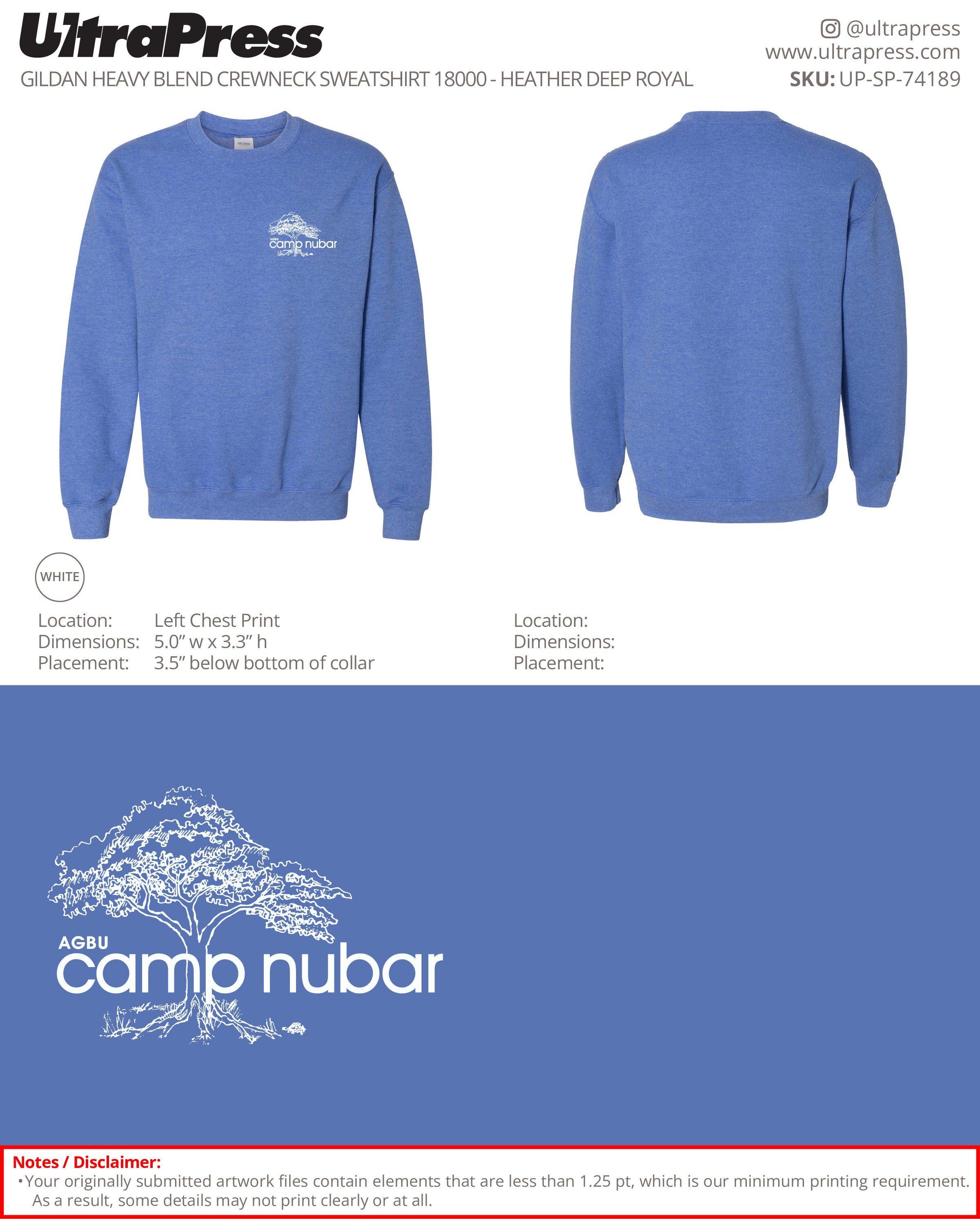 UP-SP-74189 Camp Nubar 2025 Sweatshirts White Logo - Alexis Krolian 50 Min Qty (Bulk)