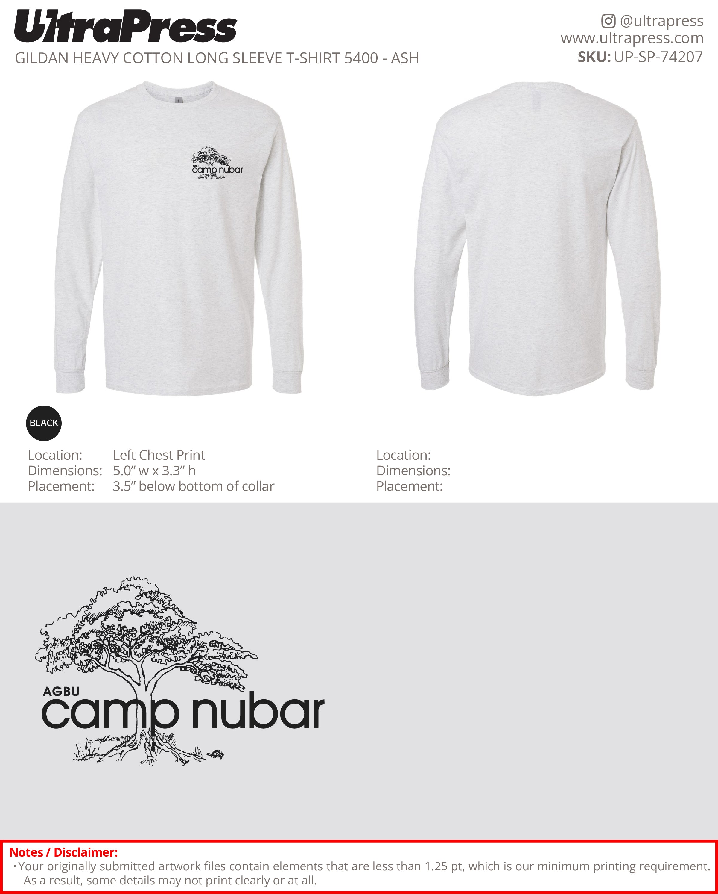UP-SP-74207 Camp Nubar 2025 Long Sleeves Black Logo - Alexis Krolian 50 Min Qty (Bulk)