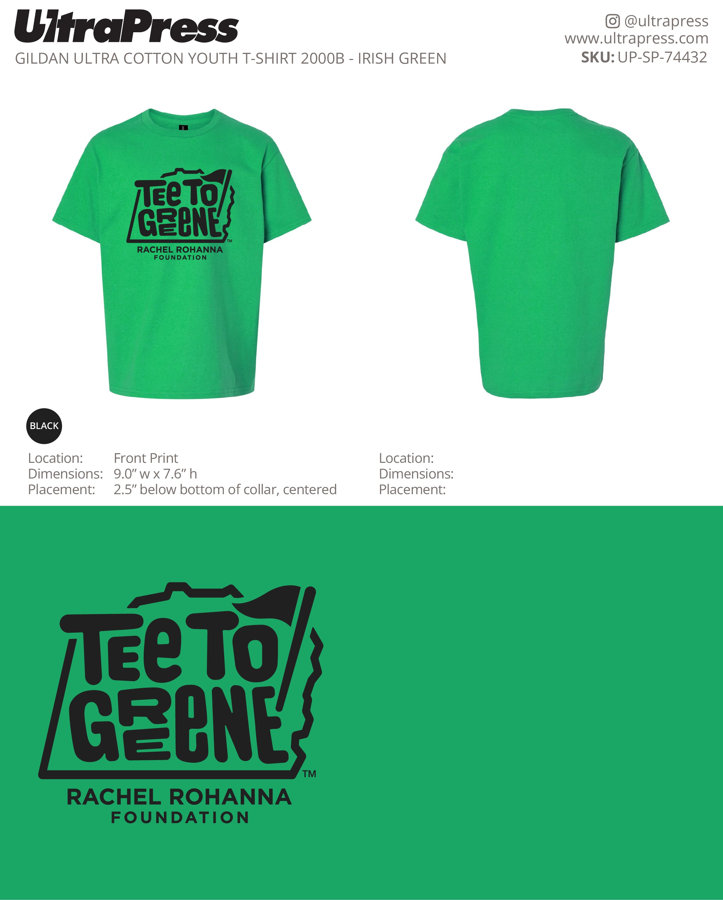 UP-SP-74432 Tee To Greene - Trista Morris Youth Shirts 100 Min Qty (Bulk)