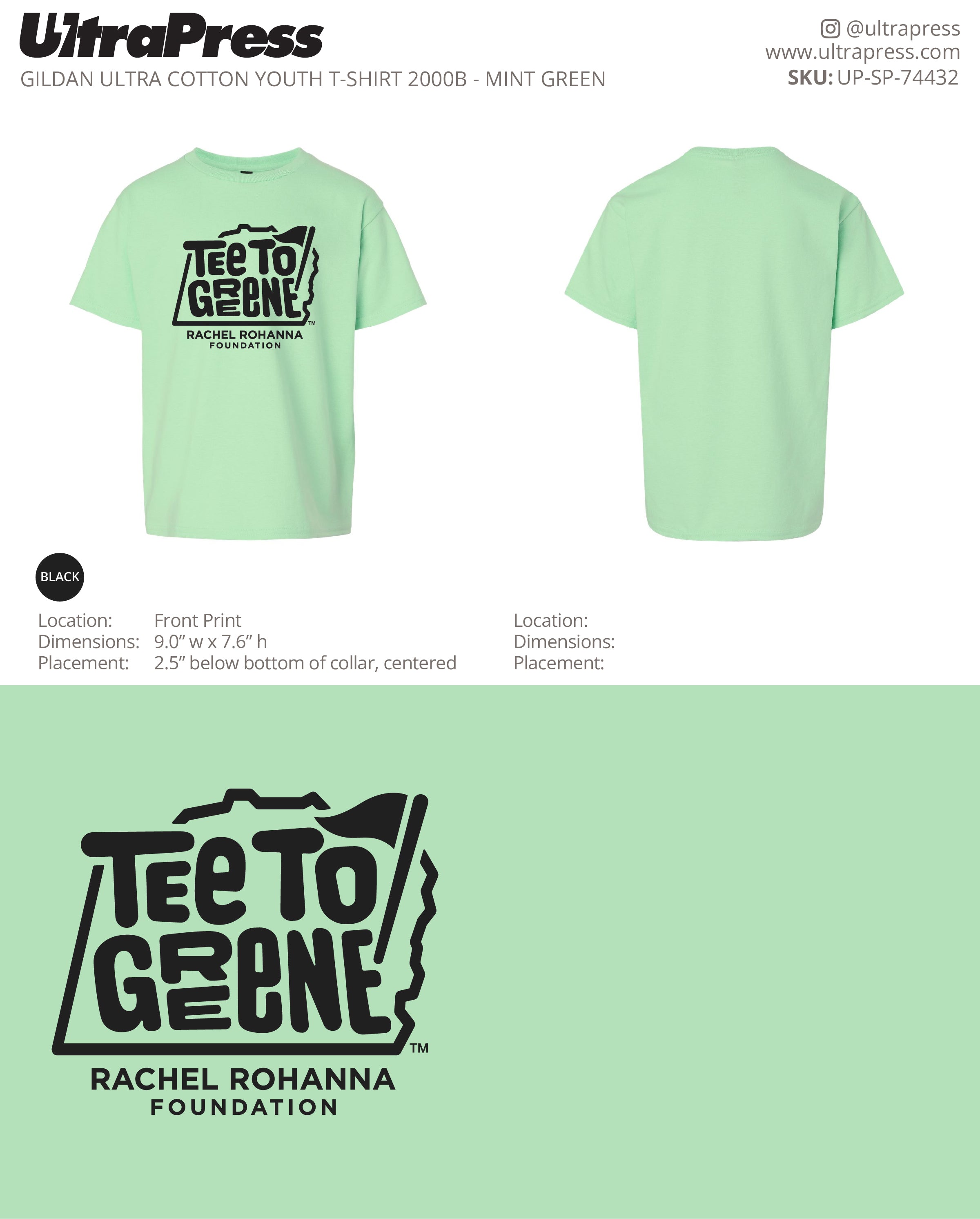 UP-SP-74432 Tee To Greene - Trista Morris Youth Shirts 100 Min Qty (Bulk)