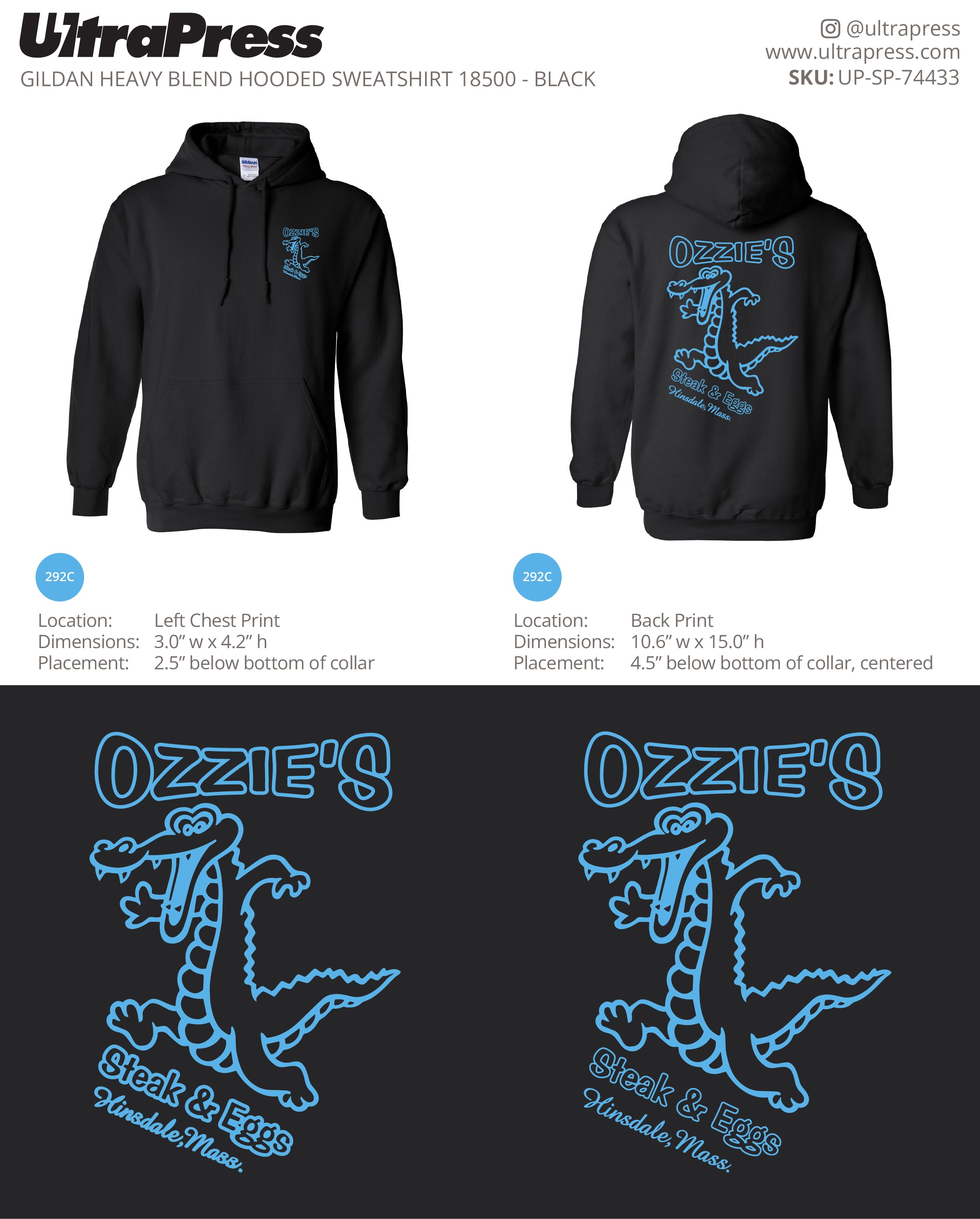 UP-SP-74433 Ozzie's Steak & Eggs Hoodies - Alan Lussier 50 Min Qty (Bulk)